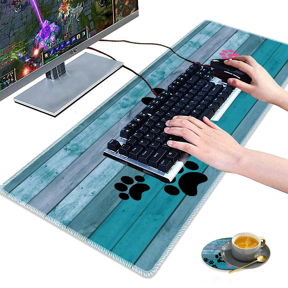 3 Piece Mouse Pad Set with Stitched Edge Large Anti-Slip Mouse Pad Desk Pad Keyboard Pad + Wrist