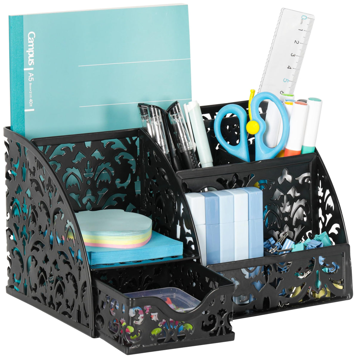 EasyPAG Desk Organizer and Pen Holder for Desk, Mesh Office Supplies Storage Caddy with Drawer for