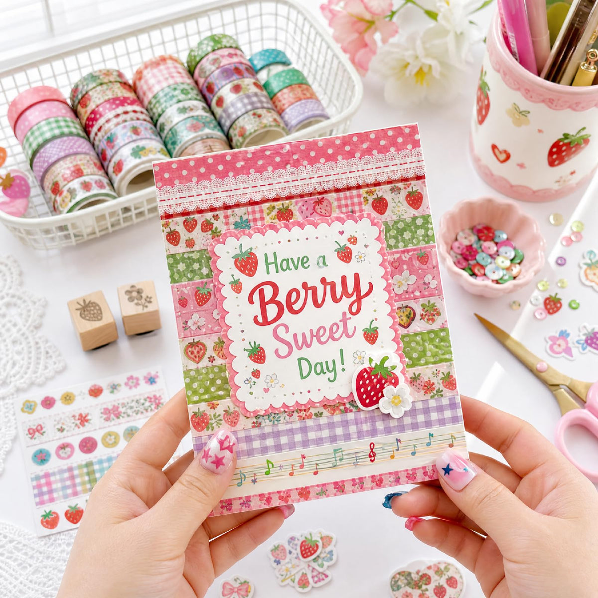Washi Tape Set - 35 Rolls 2M Per Roll Strawberry Pastel Cute Scrapbook Tape