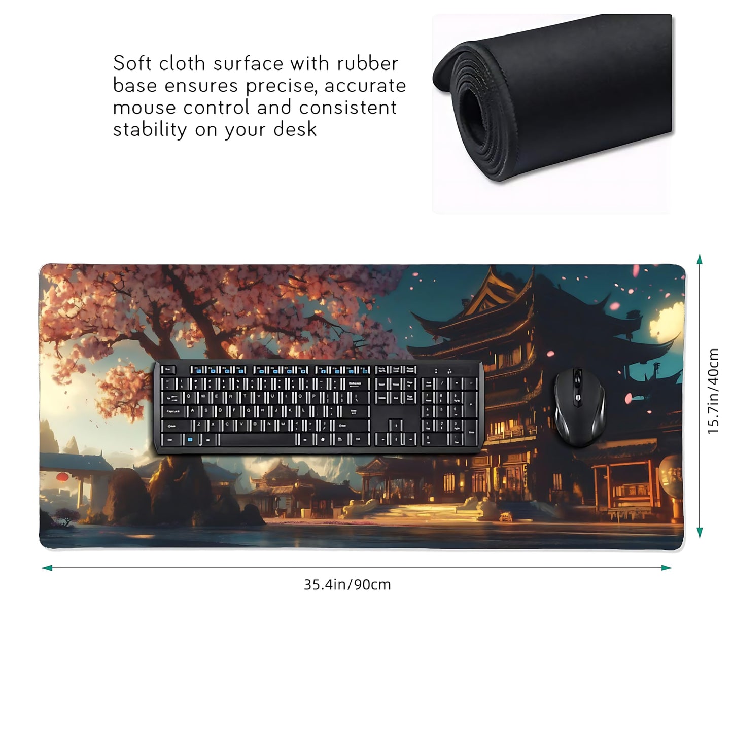 Aesthetic Scenery Gaming Mouse Pad, Blue Pink Japanese Desk Mat with Anti-Slip Base & Stitched