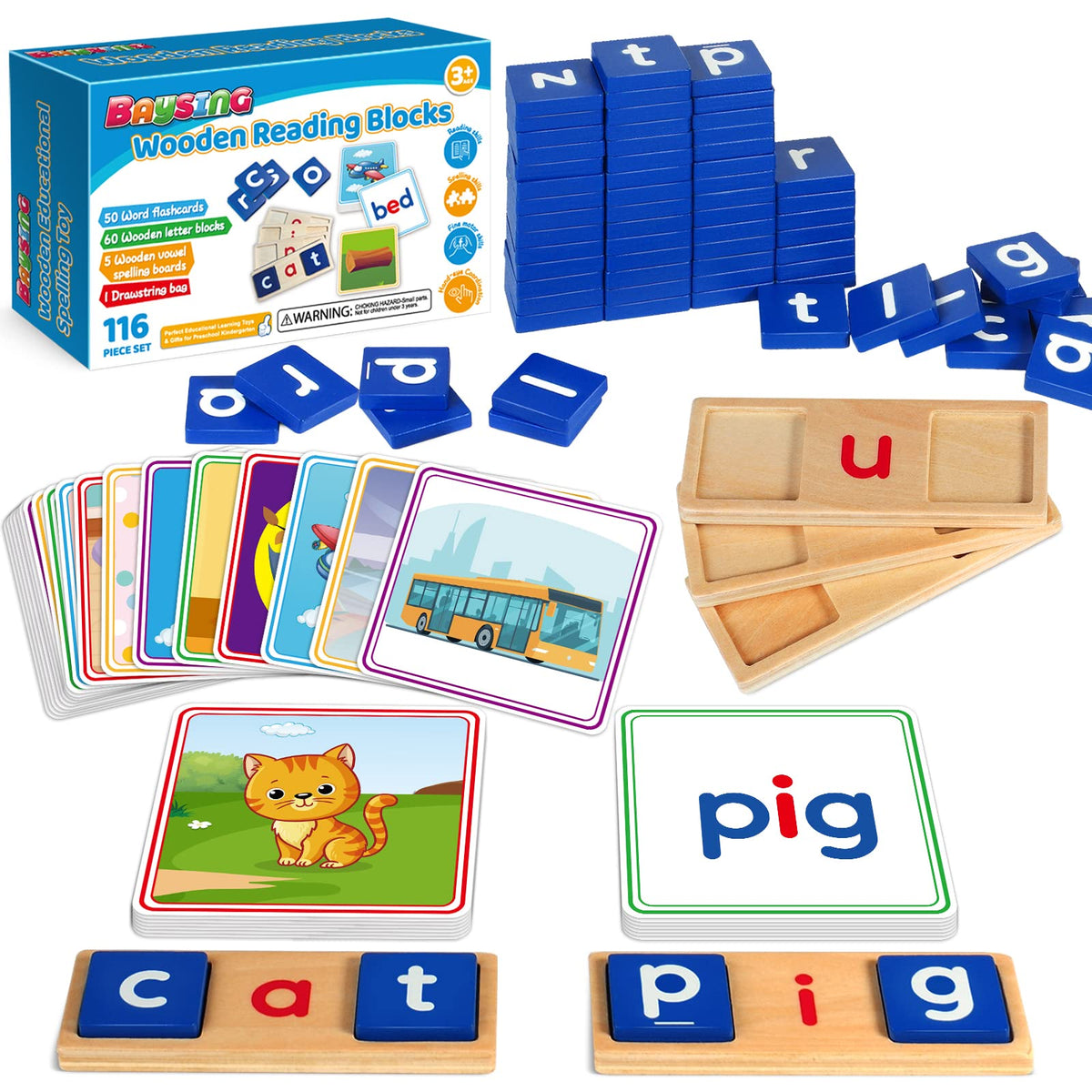 Learning Toys for 3 4 5 Years Old Kids - 116Pcs Short Vowel Letters Sorting Spelling Reading Toy