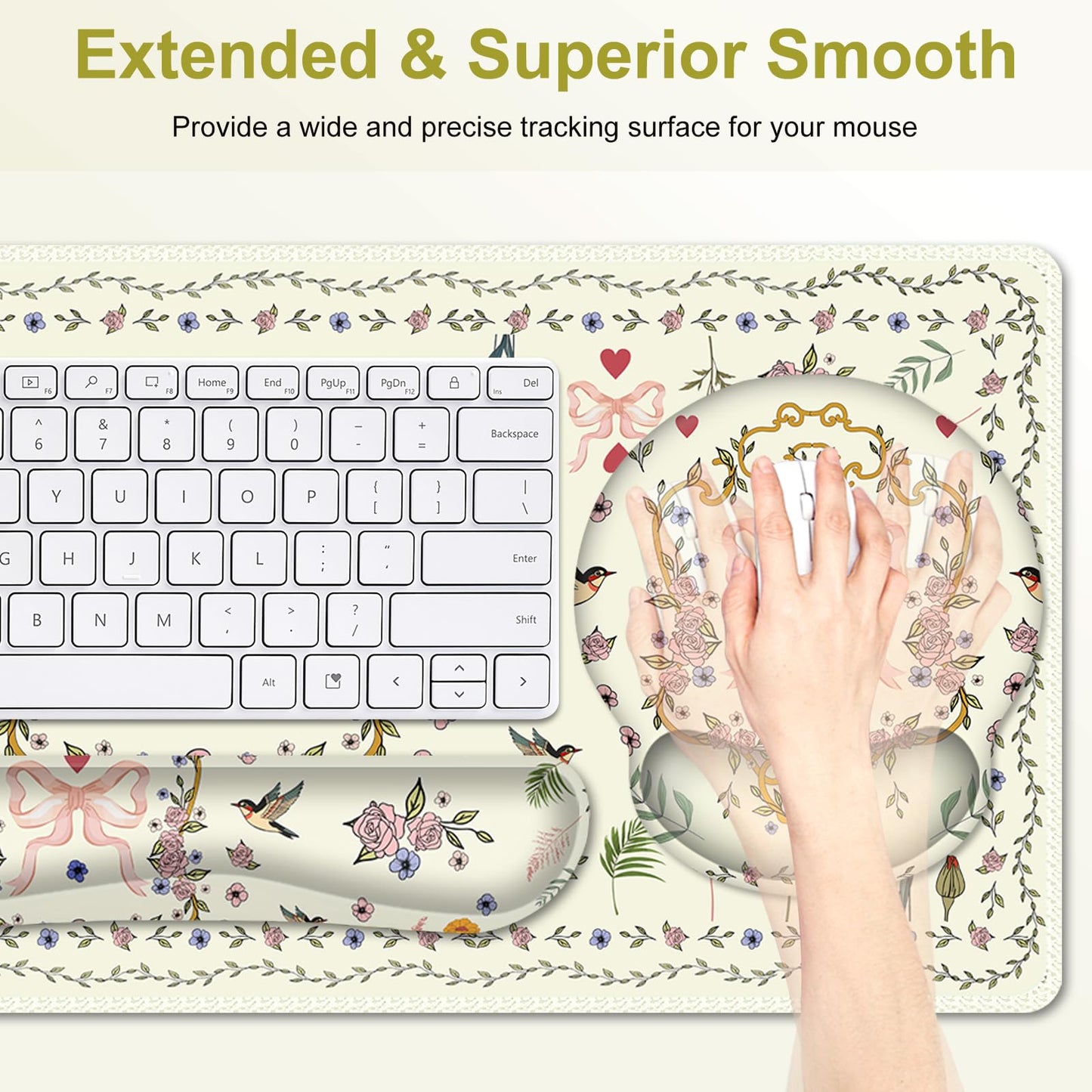 Off-White Mouse Pad, Cute Large Desk Mat Extended Nature Aesthetic Deskpad, 4 PCS Non-Slip Rubber