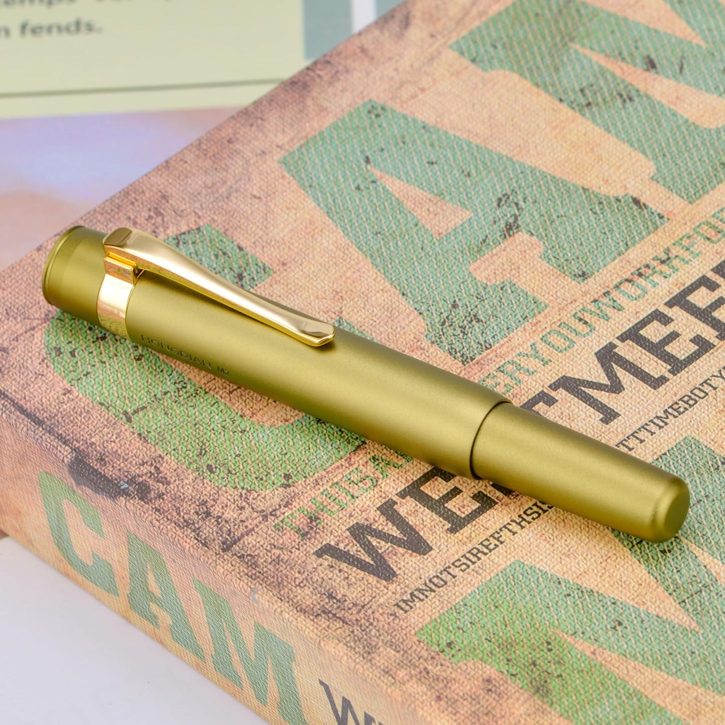 HONG DIAN M2 Black Forest Mini Fountain Pen, Bent Nib & Sleek Shape Aluminium Short Pocket Travel