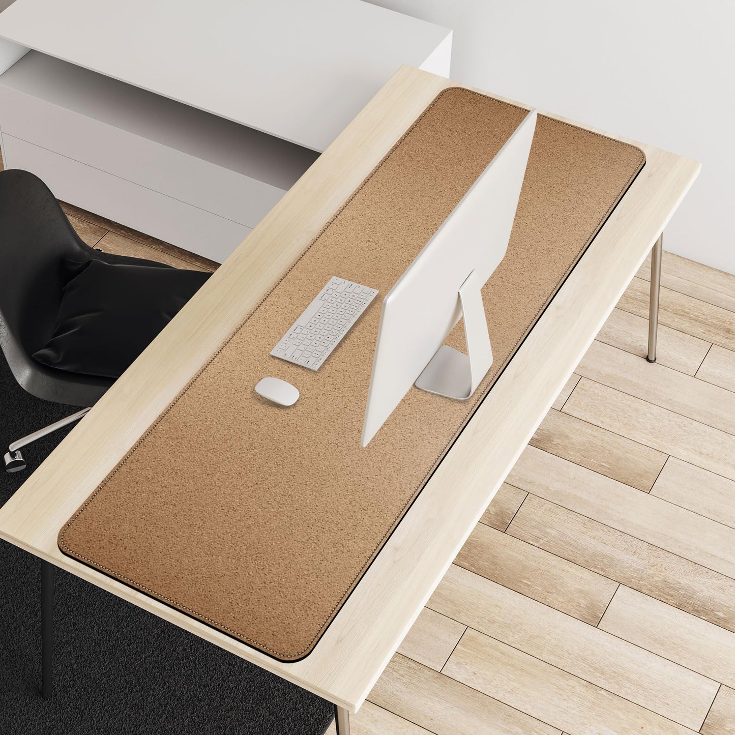 Vyaaa Cork & Leather Desk Mat, 47" x 16" Double-Sided Desk Pad, Black