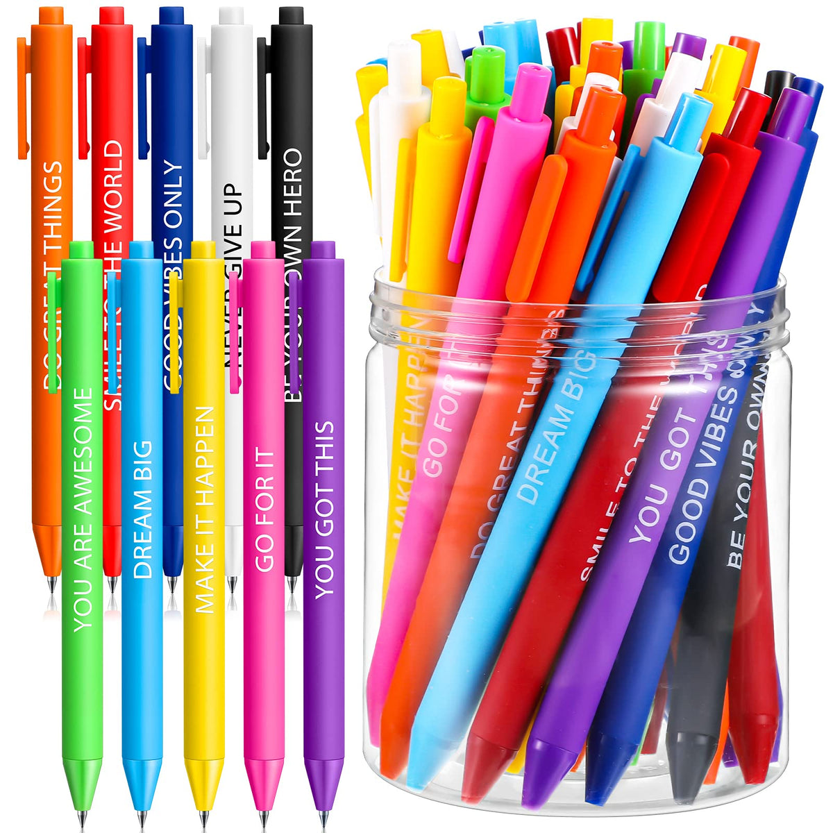 Crtiin 50 Pcs Inspirational Pens Bulk Assorted Color, Motivational
