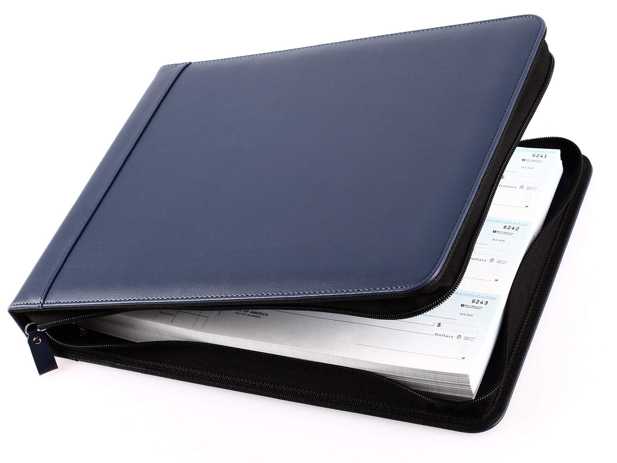 2Fold Zippered Business Checkbook Binder - 7 Ring Binder for Business Checks with Built-in