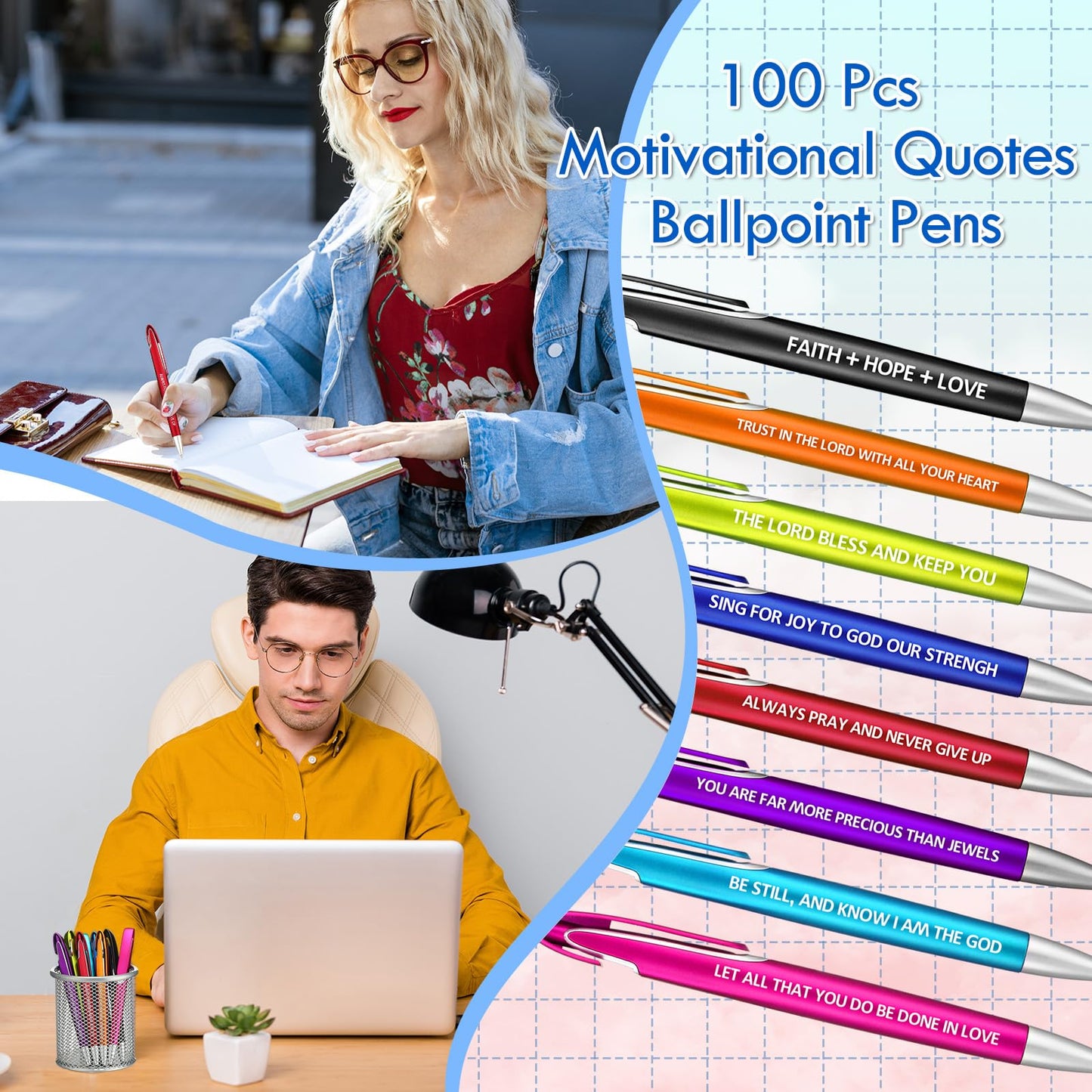 Lincia 100 Pcs Bible Verse Ballpoint Pens Bulk, Medium Point, Black Ink