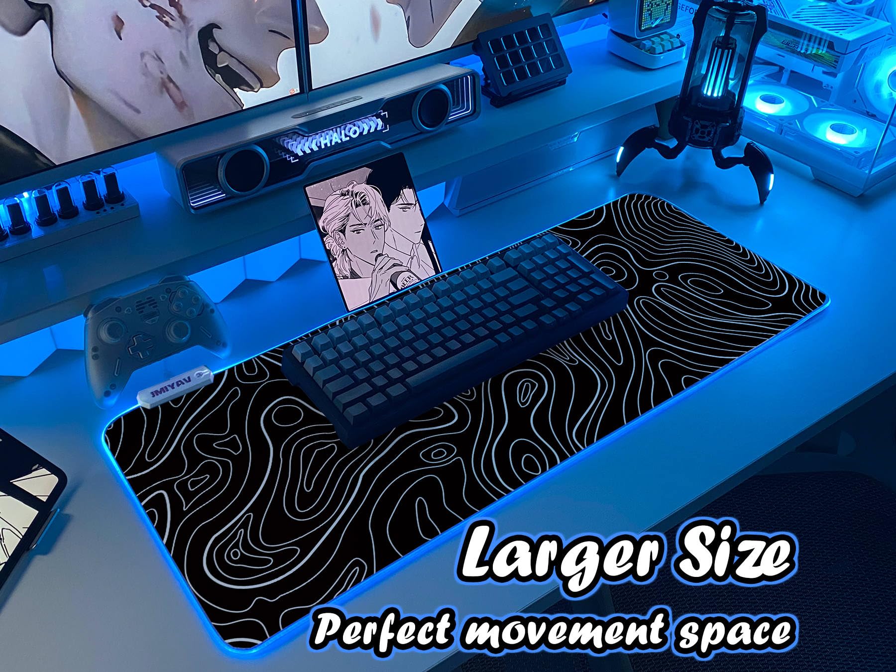 JMIYAV White Gaming Mouse Pad RGB Mousepad 31.5x12In Non-Slip Rubber Base Extra Large Cool XL XXL