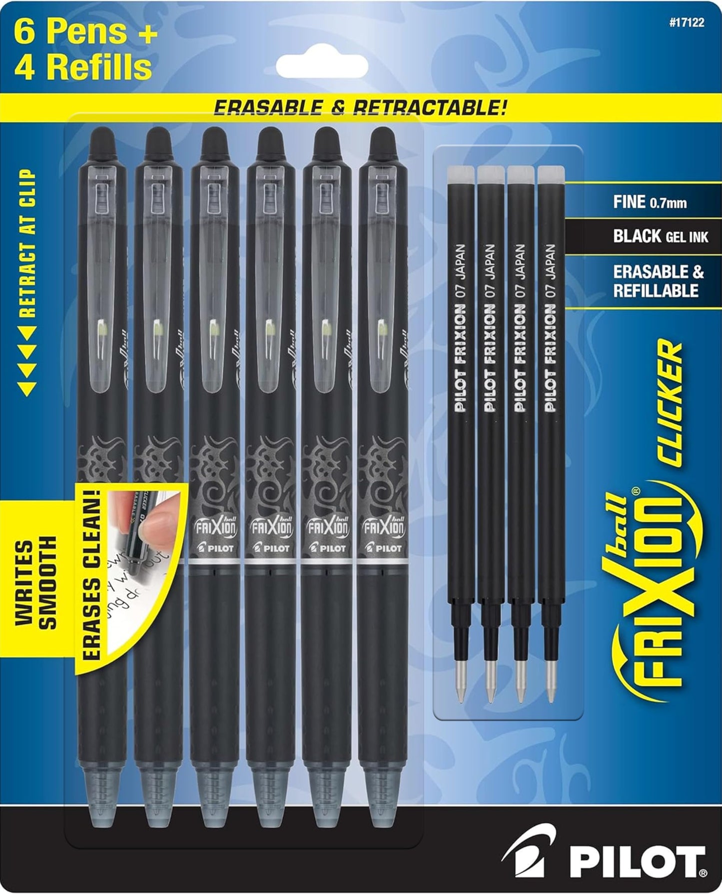 PILOT FriXion Clicker Erasable Pens, 0.7mm Fine Point, Black Ink