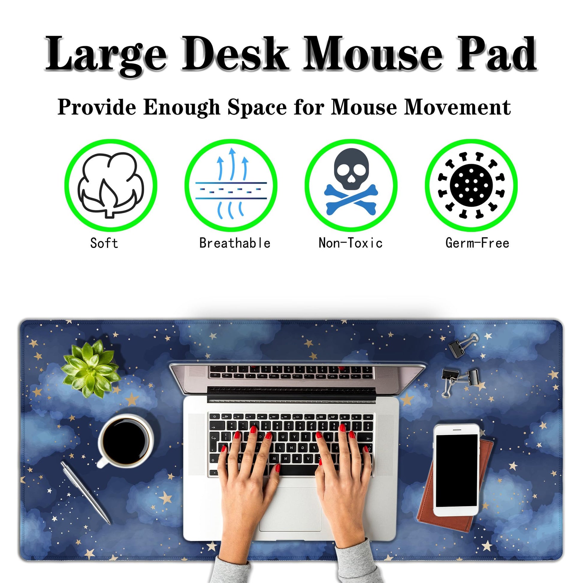 Samgula Large Desk Mat Dark Blue, Keyboard Mouse Pads Desktop Mats, Long Gaming Mouse Pad Non-Slip