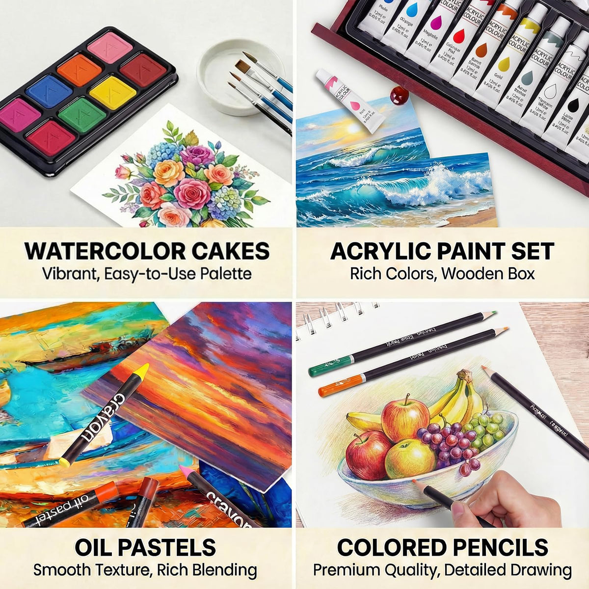 COOL BANK Wooden Deluxe Art Set with Acrylic Paints Colored Pencils & Drawing Pads, Holiday