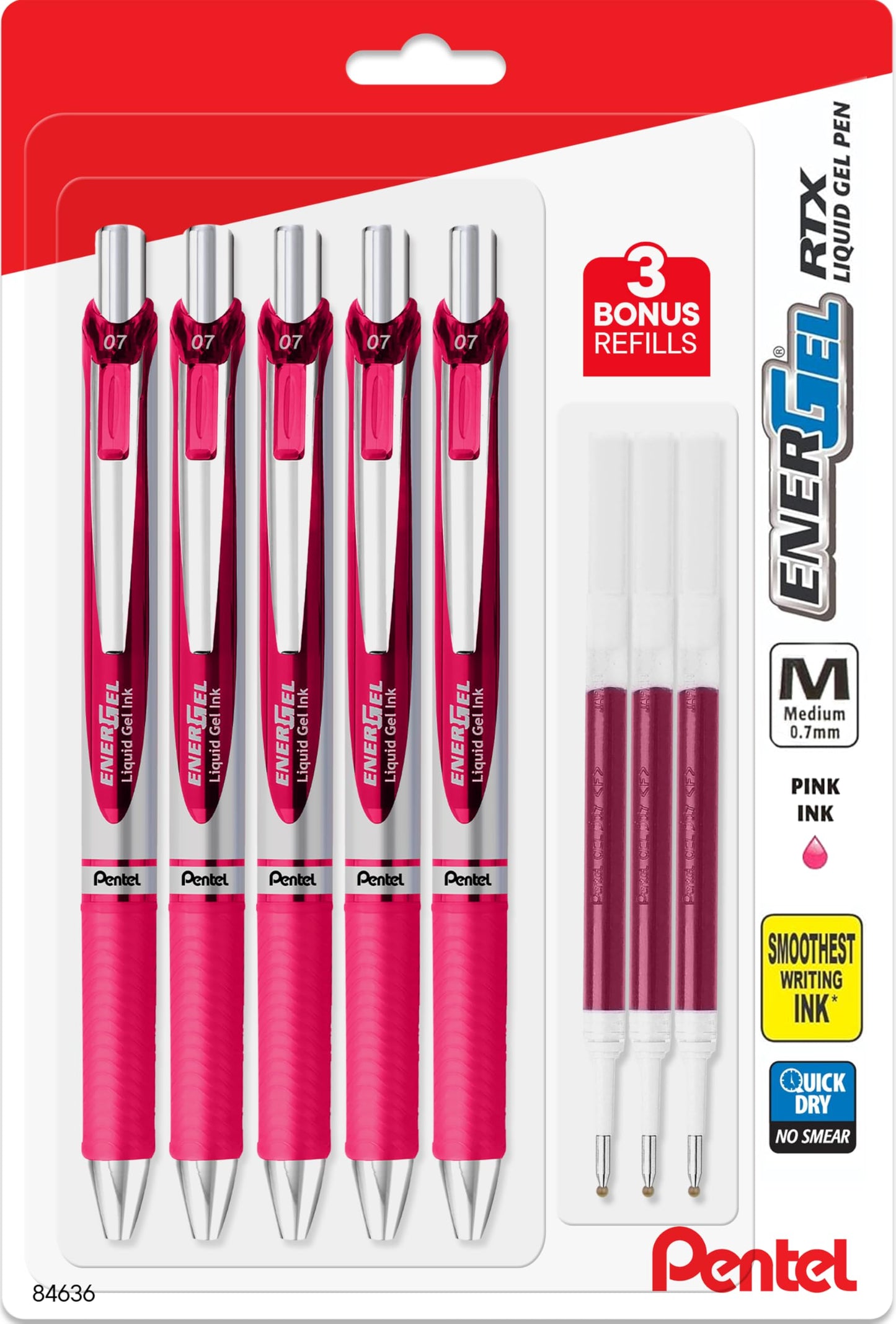 Pentel Energel RTX Retractable Liquid Gel Pen, 0.7mm, Metal Tip