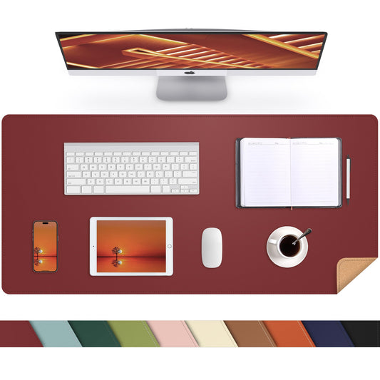 AFIING Cork Desk Mat, 35.4" x 17", Red,Desk pad Protector