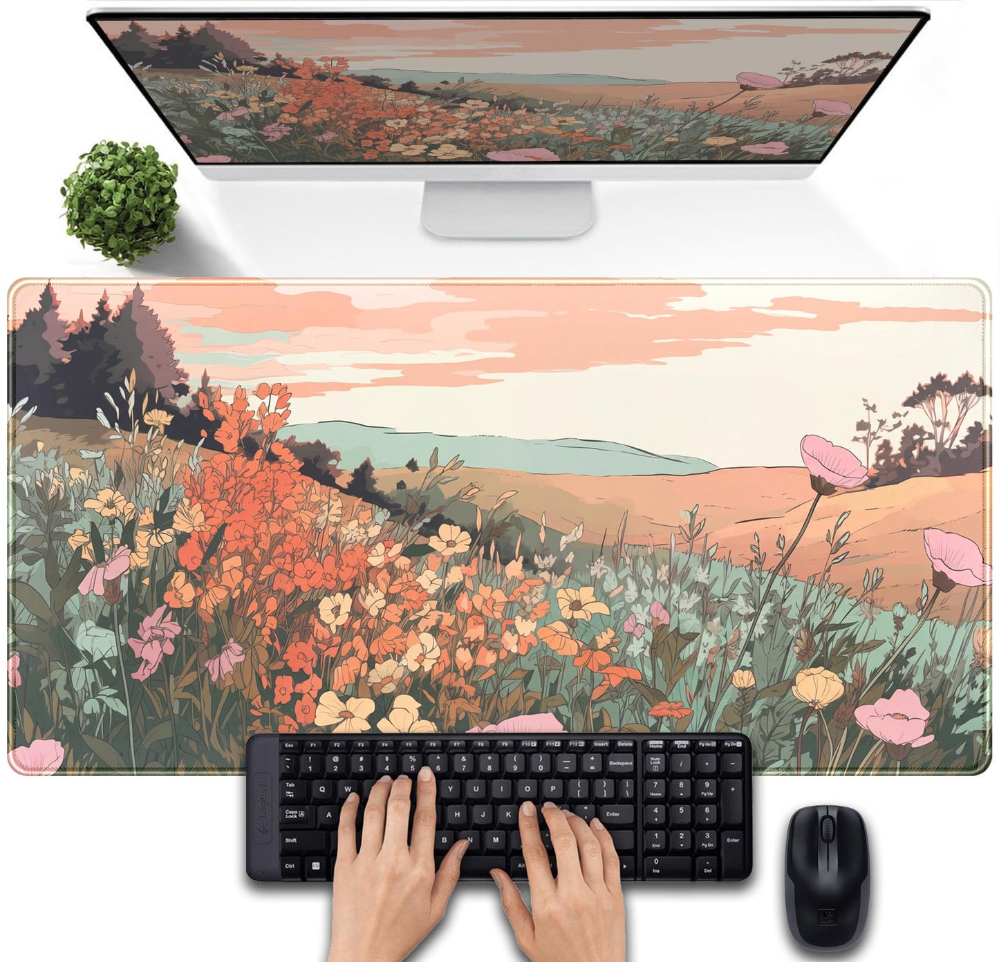 Desk Mouse Pad Large Desk Mat Botanical Flowers Mouse Mat Gaming, Extended Floral Keyboard Pad XXL