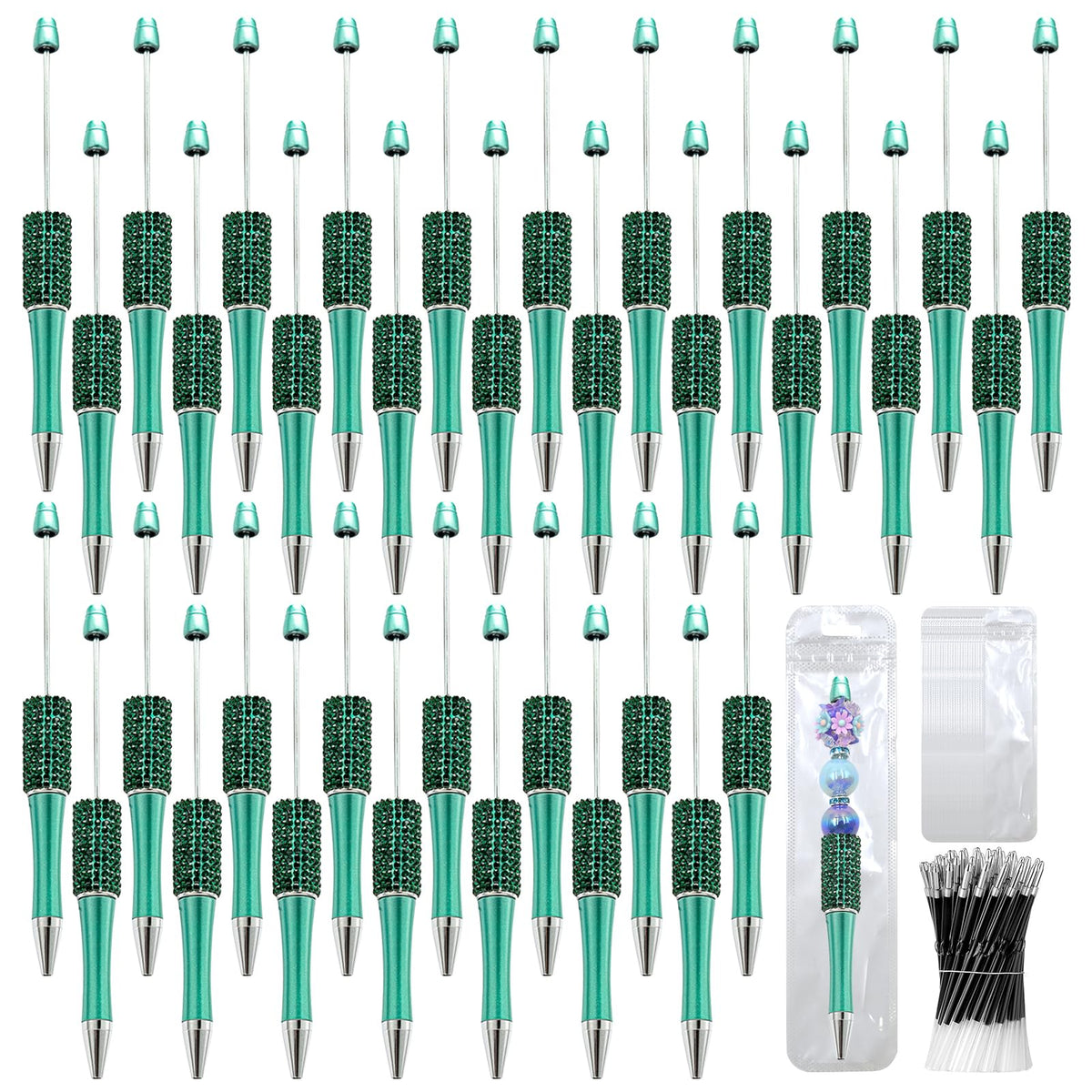 DASTTUIS 150 Pcs DIY Diamond Beadable Pen Kit - 50 Plastic Rhinestone Beaded Pens Bulk with Refills