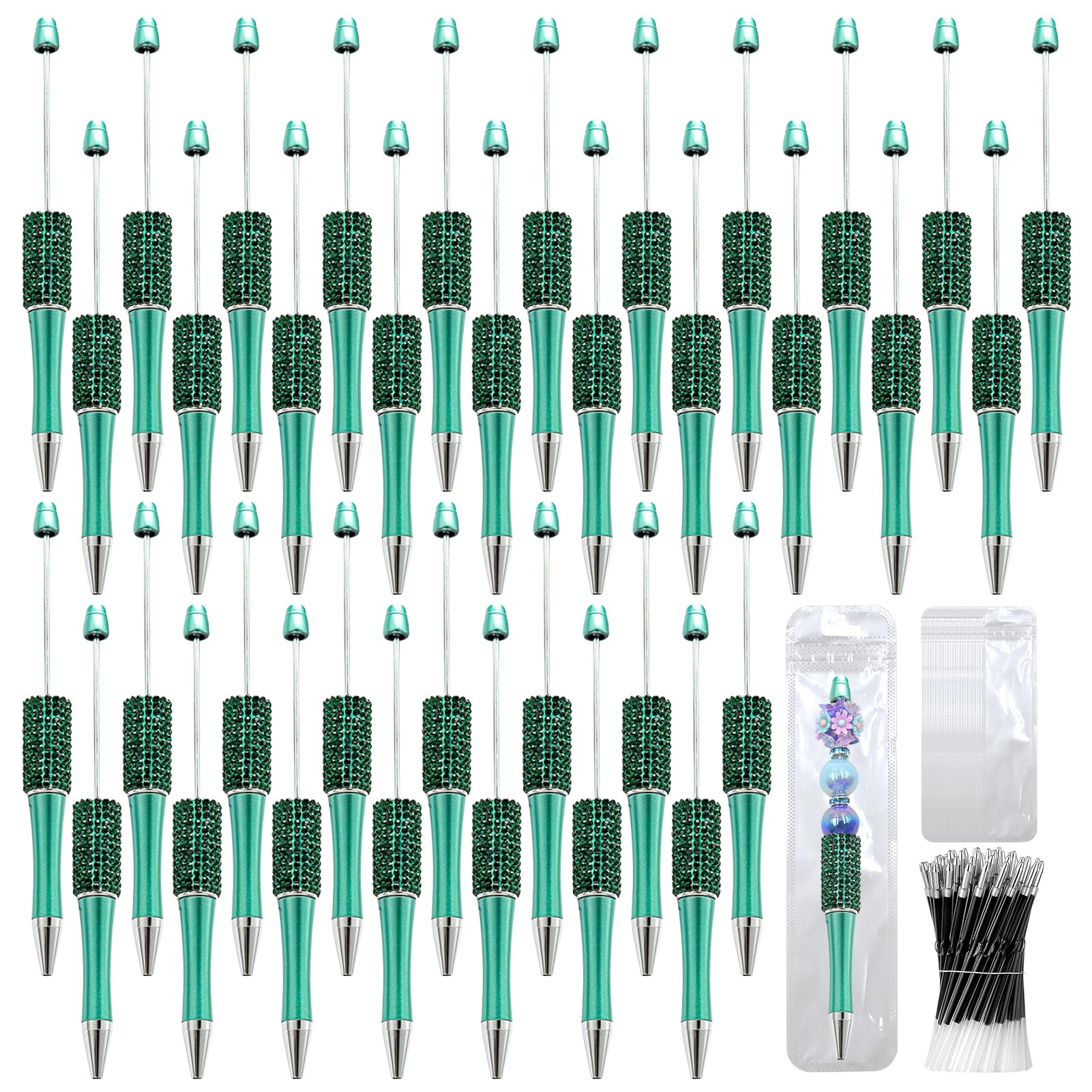 DASTTUIS 150 Pcs DIY Diamond Beadable Pen Kit - 50 Plastic Rhinestone Beaded Pens Bulk with Refills