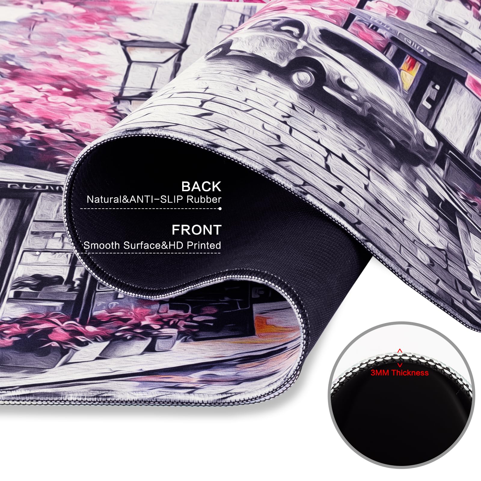 Lokigo Paris Eiffel Tower Desk Pad,Mouse Pad,Romantic Vintage Gray Pink Large Desk Mat for Girls
