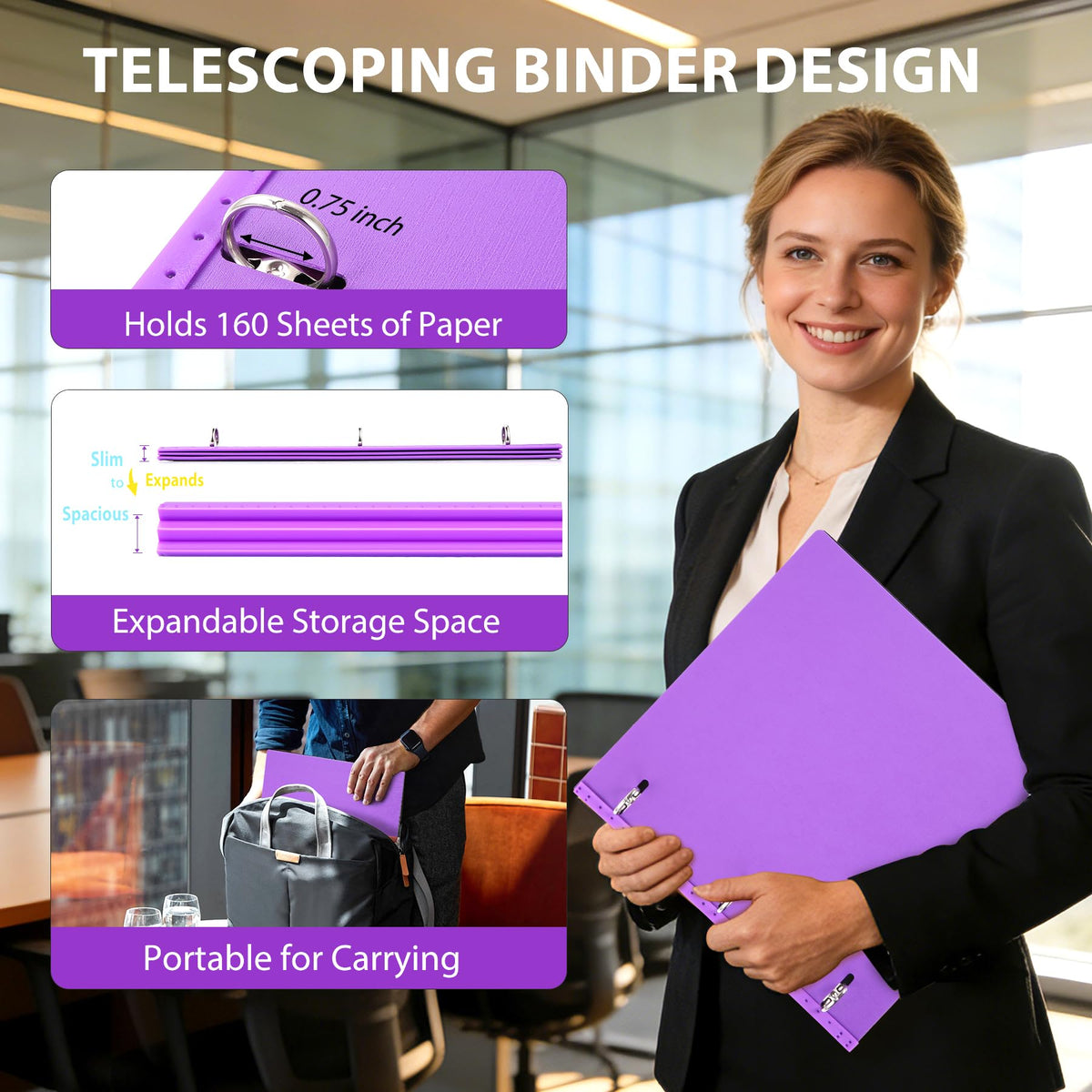 WOT I 12-Pack Telescoping 3 Ring Binder(0.75"), Expandable Flexible Binder - Patented Design for