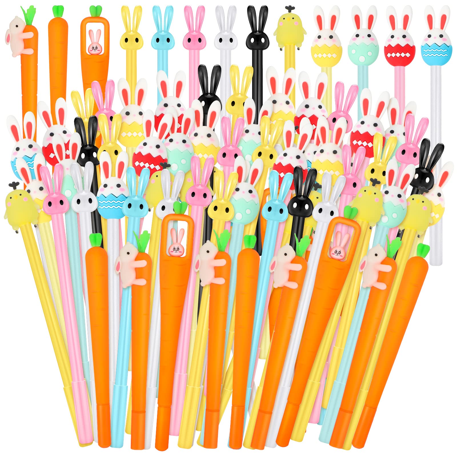 Tinlade 200 Pcs Easter Pen Bulk Bunny Rabbit Gel Ink Pens Easter Gifts 0.5mm Ink Cute Carrot Kawaii