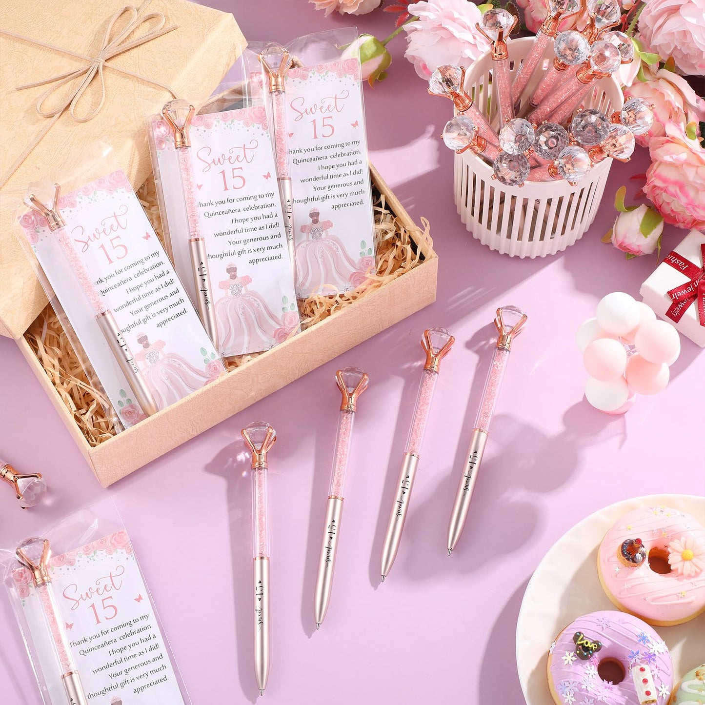 Sayglossy 50 Set Quinceanera Party Favor Sweet Gift, 15th, Rose Gold
