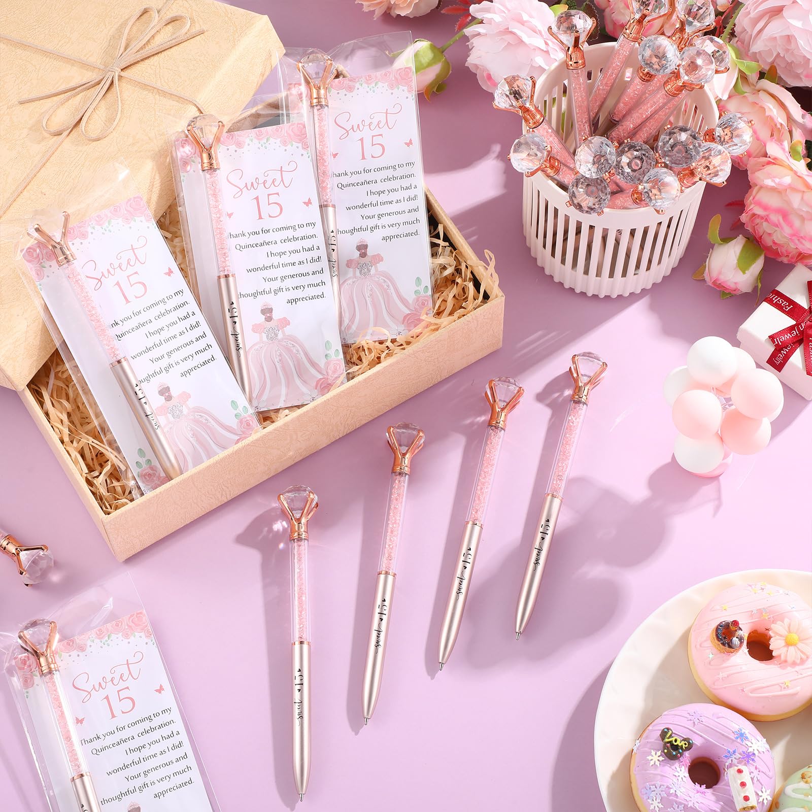 Sayglossy 50 Set Quinceanera Party Favor Sweet Gift, 15th, Rose Gold