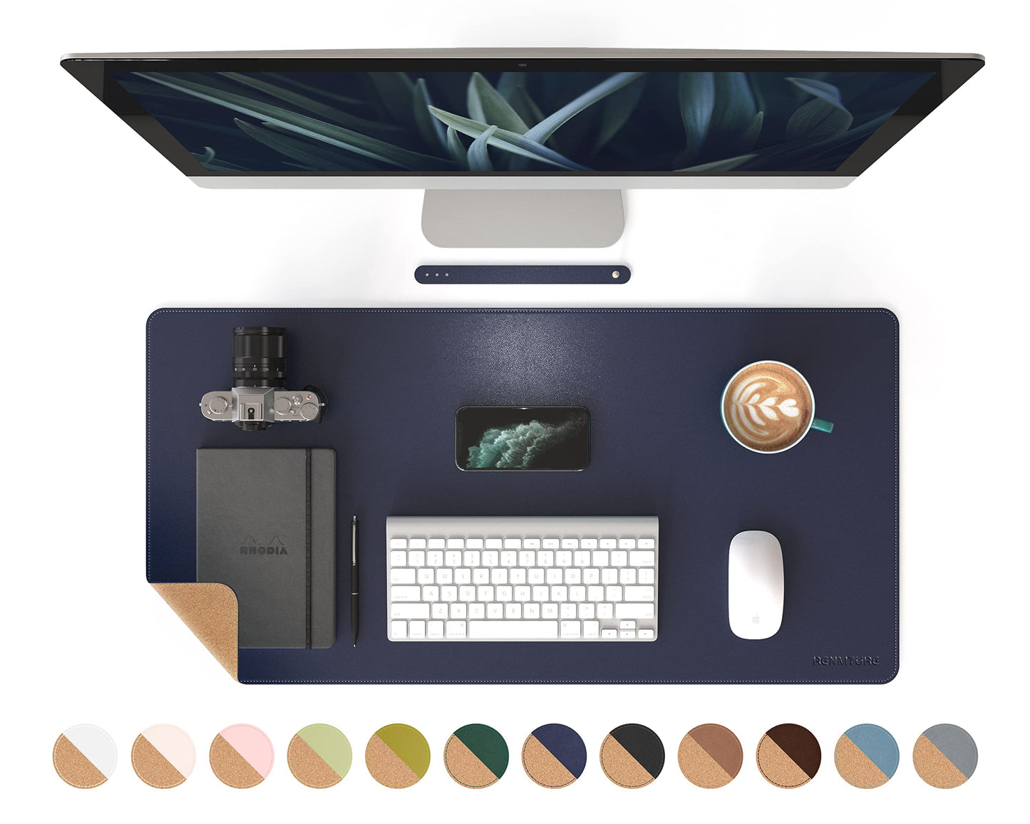 RENMTURE Dual-Sided Mouse Pad, Natural Cork & PU Leather Large Desk Pad for Office and Home Work