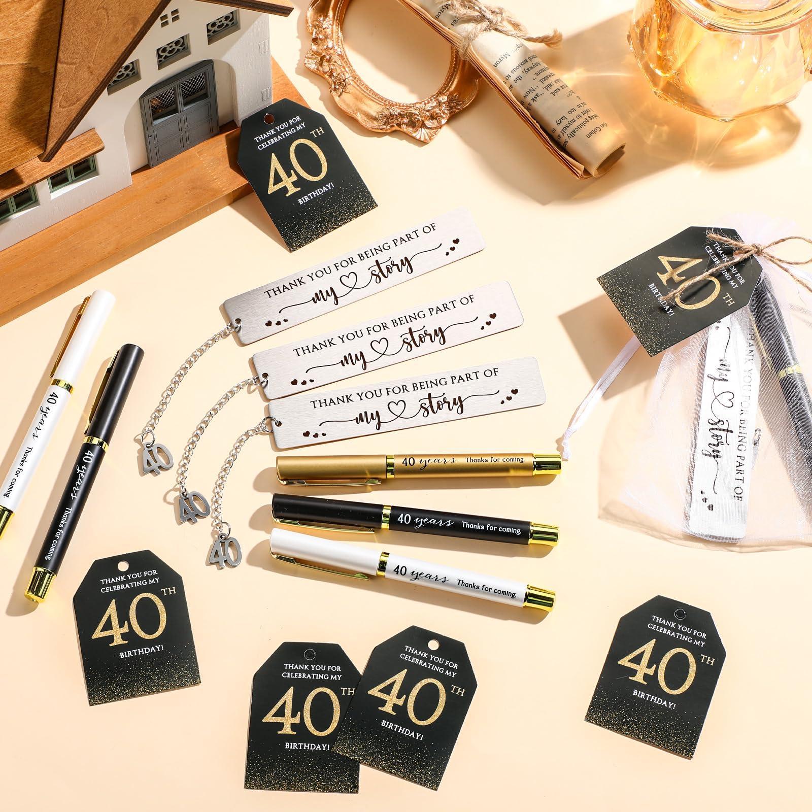 Sinload 25 Sets Birthday Favors for Guests 25 Thanks for Coming Ballpoint Pens 25 Metal Bookmarks