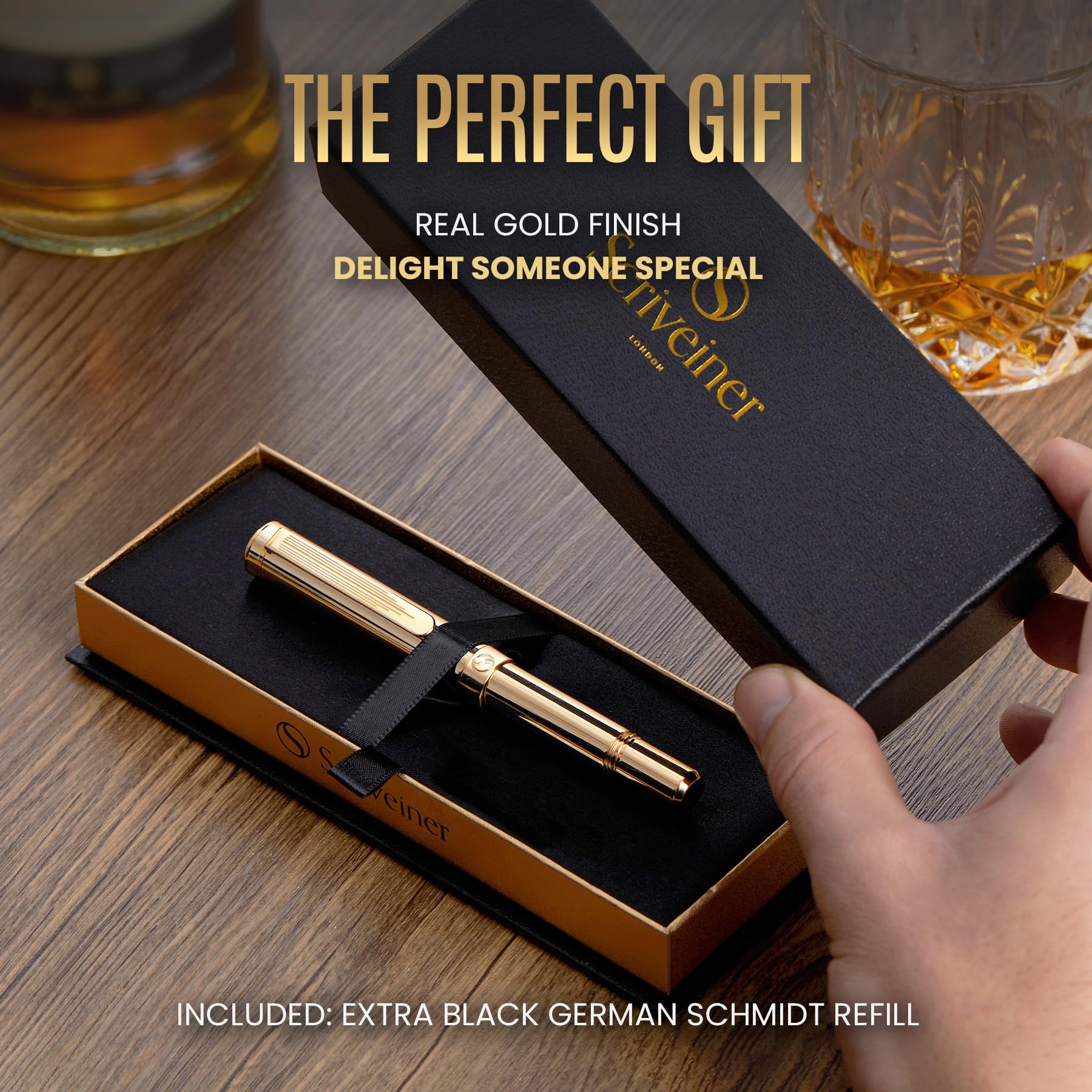 Scriveiner Heavy Gold Rollerball Pen, Award Winning Luxury Pocket Pen with gold plating Finish