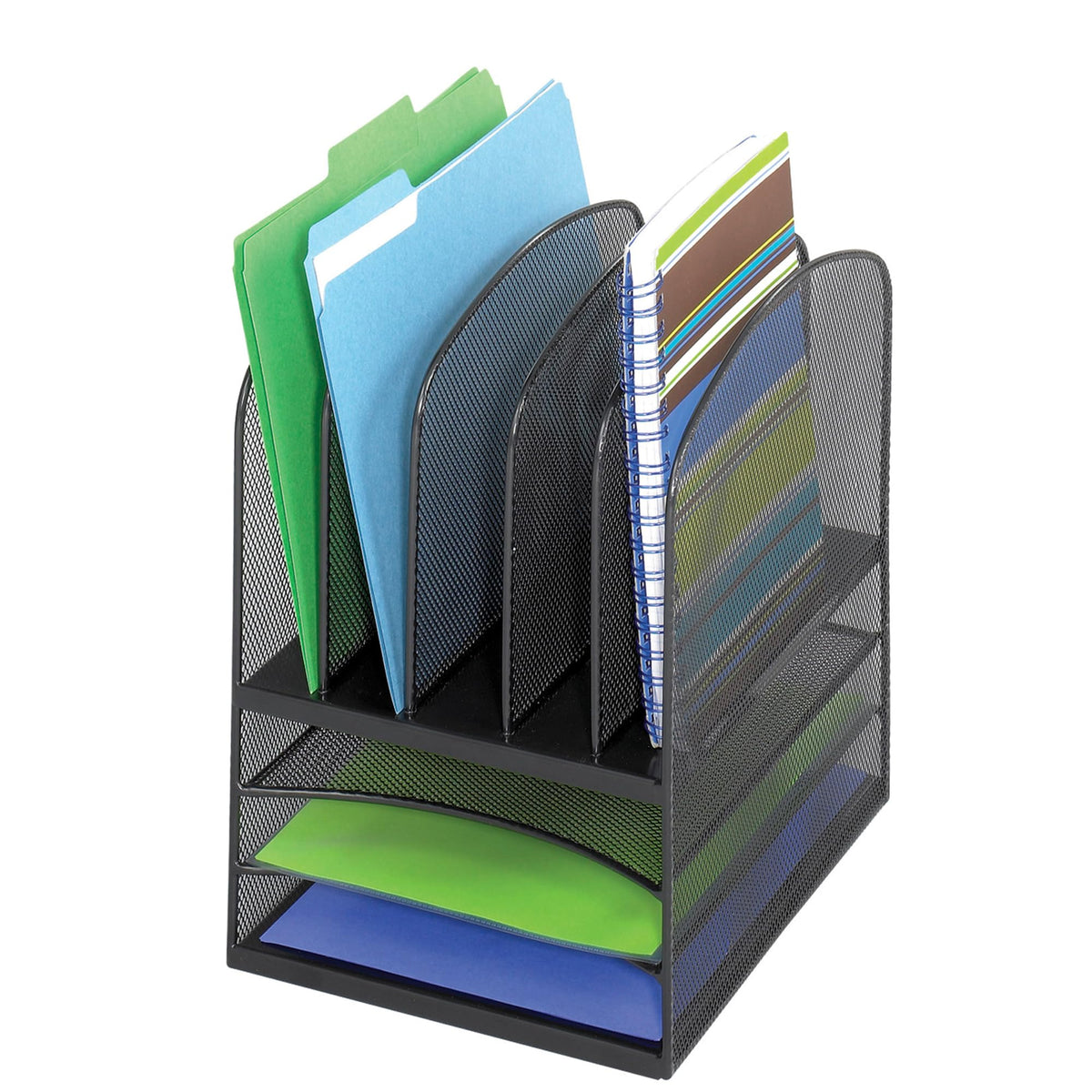 Safco 3266BL Onyx Mesh 5 Sorter, 3 Tray Desktop Organizer. Durable Steel Mesh Construction -3