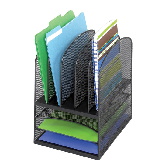 Safco 3266BL Onyx Mesh 5 Sorter, 3 Tray Desktop Organizer. Durable Steel Mesh Construction -3