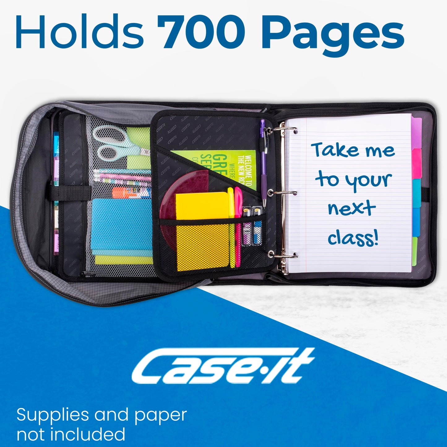 Case-it Dual Zipper Binder | Two 2" D-Rings | 800-Sheet | Dual-301 Black