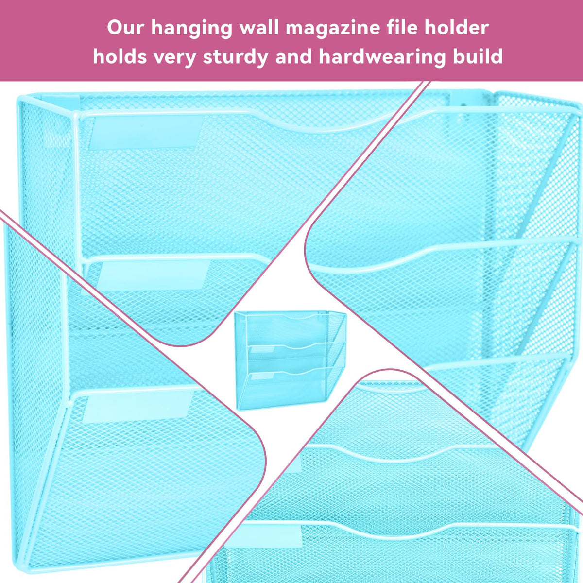 ideallife 3 Pockets Mesh Wall File Holder Organizer Office Hanging File Folder Magazine Rack