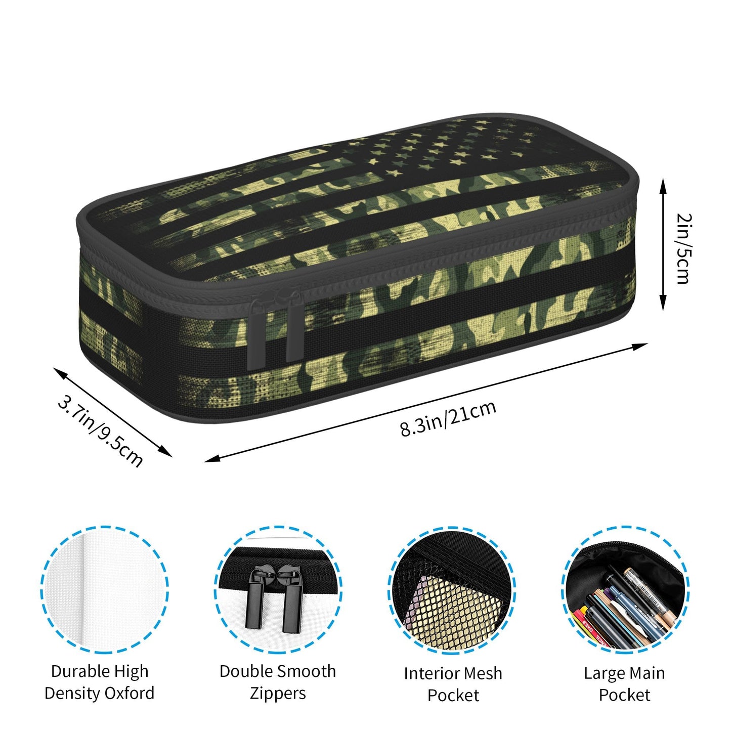 YIJIUWKIS Camo Pencil Box for Kids Adults, Usa Flag Style Pencil Case for Boys Girls, Green Pencil