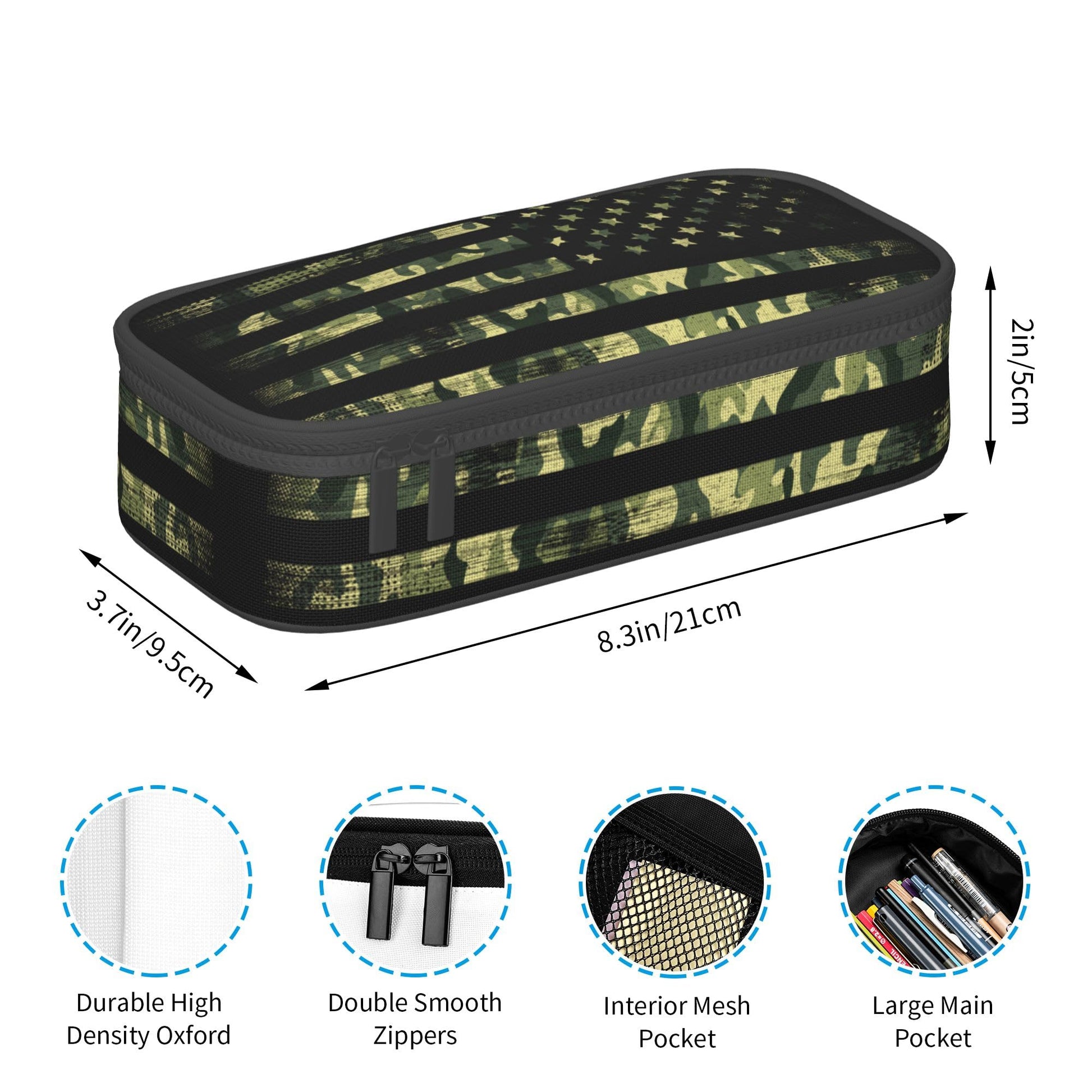 YIJIUWKIS Camo Pencil Box for Kids Adults, Usa Flag Style Pencil Case for Boys Girls, Green Pencil