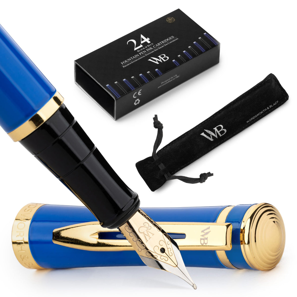 Wordsworth & Black Luxury Fountain Pen Set for Writing, Medium Nib, Blue