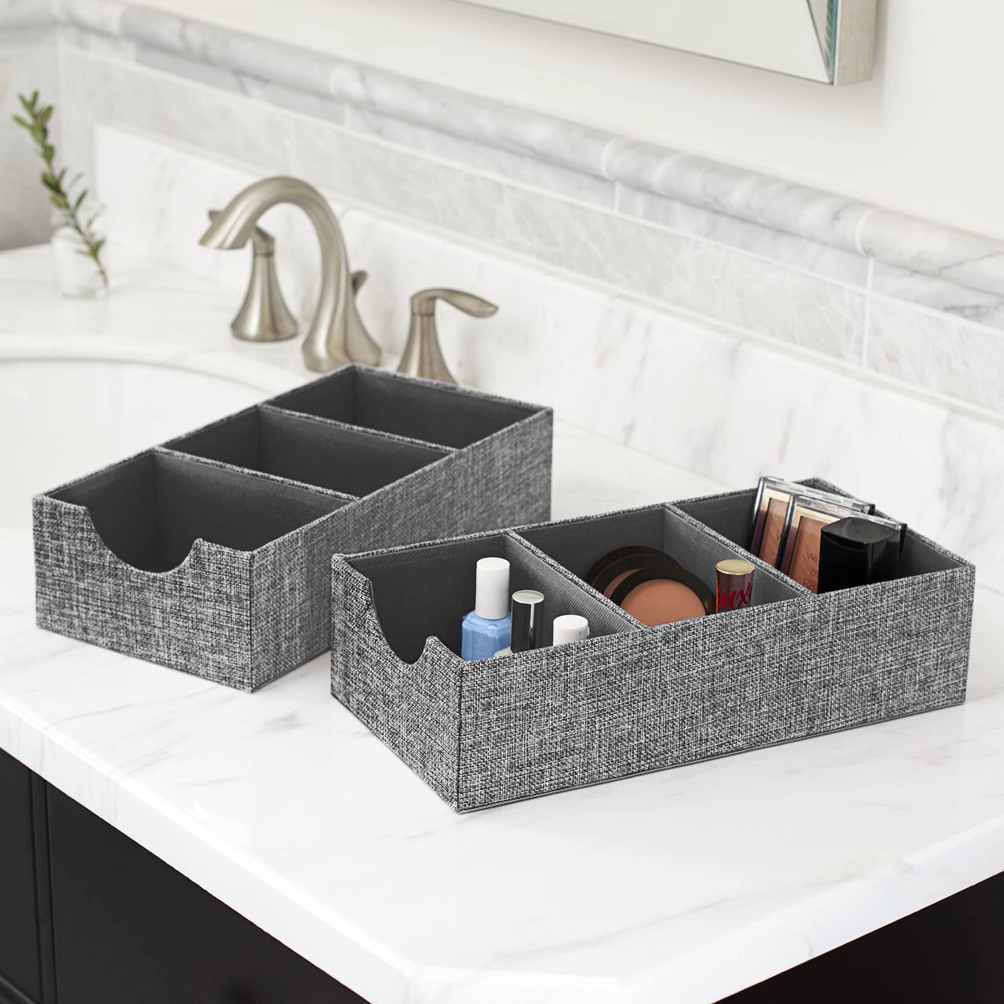 Household Essentials Organizer Tray Accessory in Fabric‑Covered Sturdy Drawer Organizer with Three
