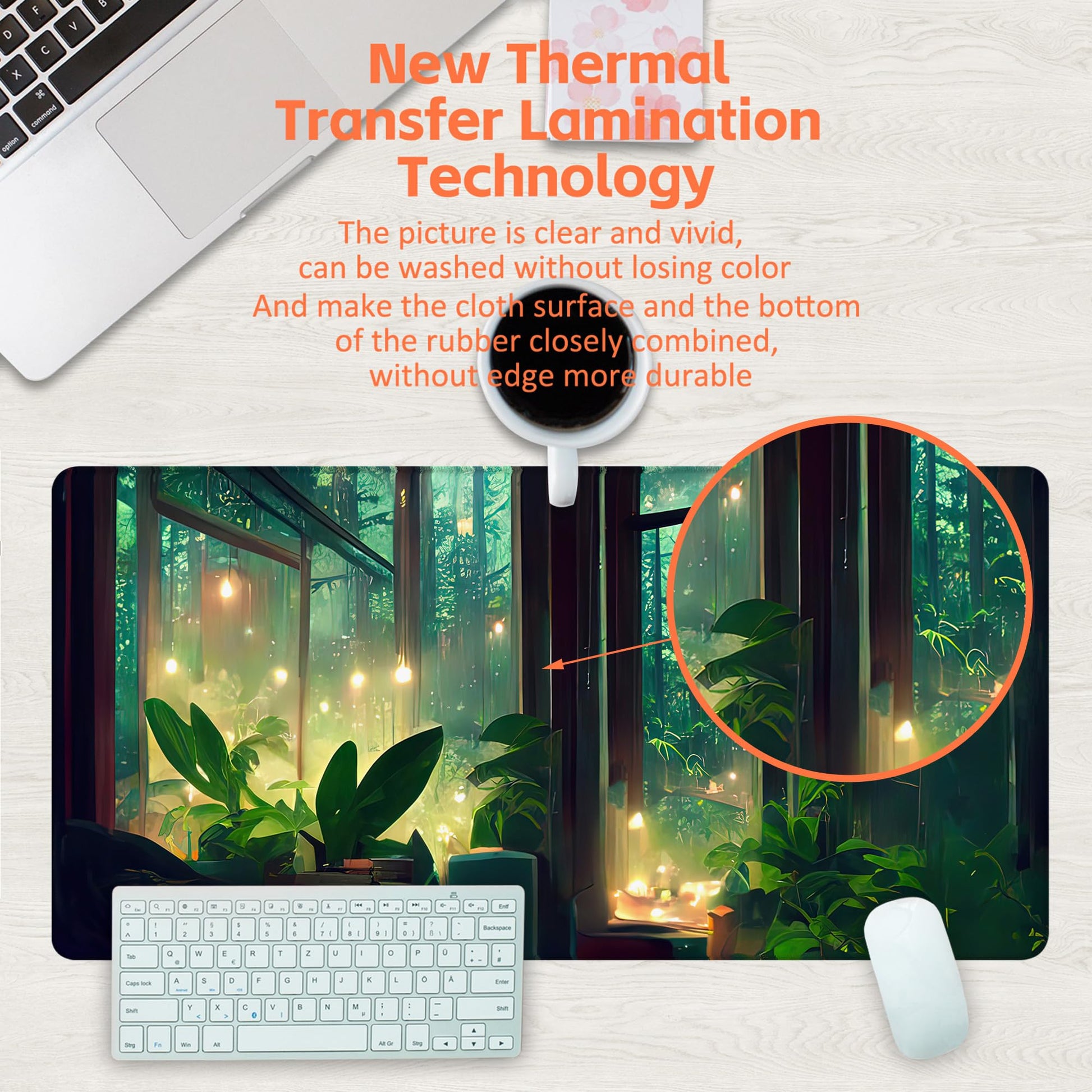 KOAIWPAE Desk Mat, Window View of Forest Desk Pad, Green Atmosphere Large Gaming Mouse Pad for
