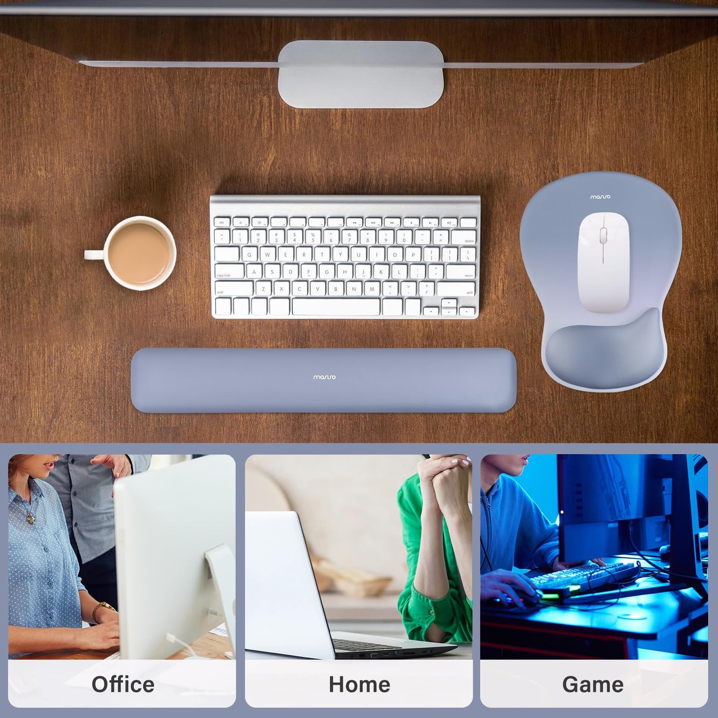 MOSISO Wrist Rest Support for Mouse Pad & Keyboard Set,Stone Blue