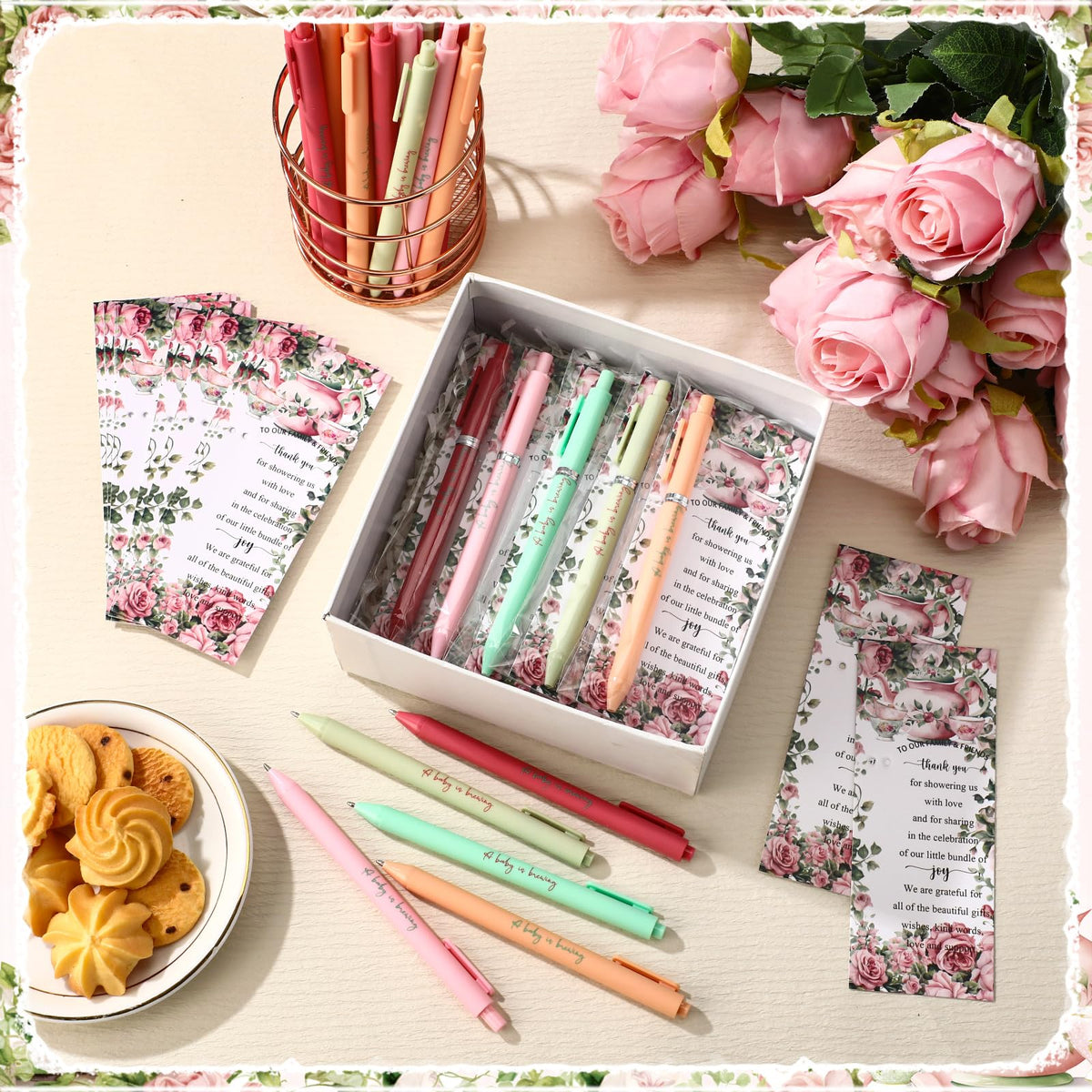 Engrowtic 50 Set Baby Shower Gifts Pens for Guest A Baby is Brewing Tea Party Favors Retractable
