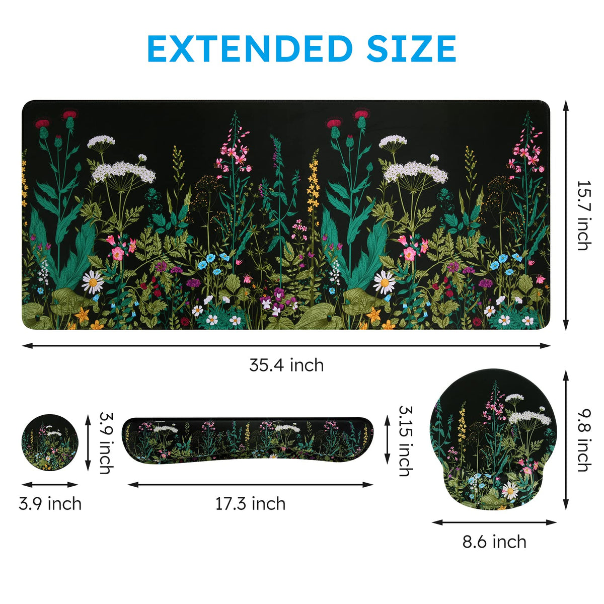 iCasso Floral 4in1 Writing Pad, 35.4"x15.7" Work Mat for Workspace