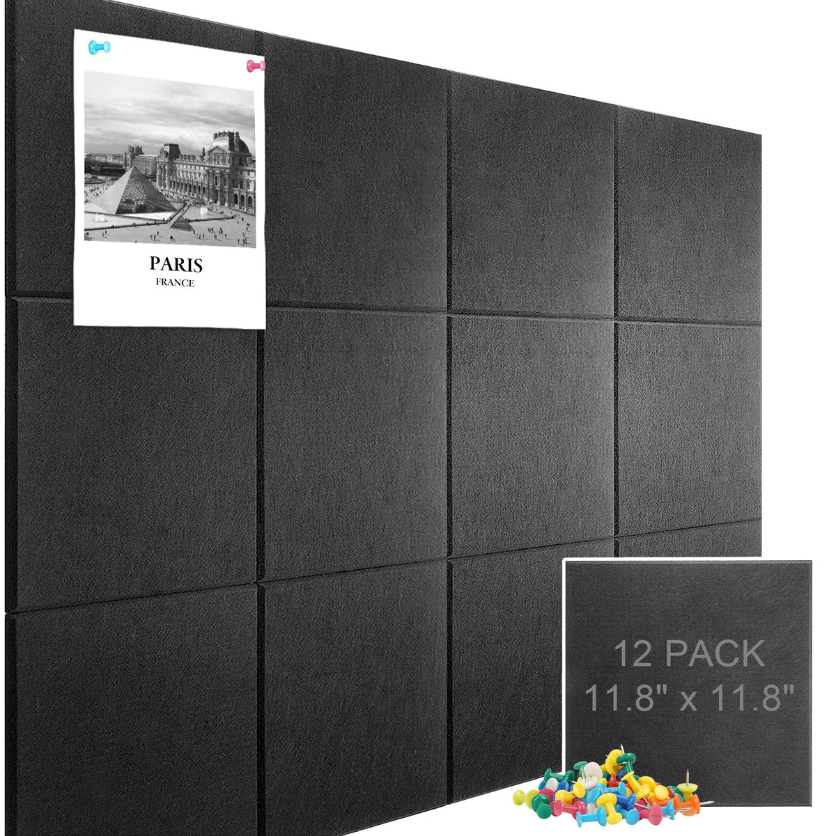 48" x 36" Large Felt Bulletin Board & Cork Board Alternative, Black