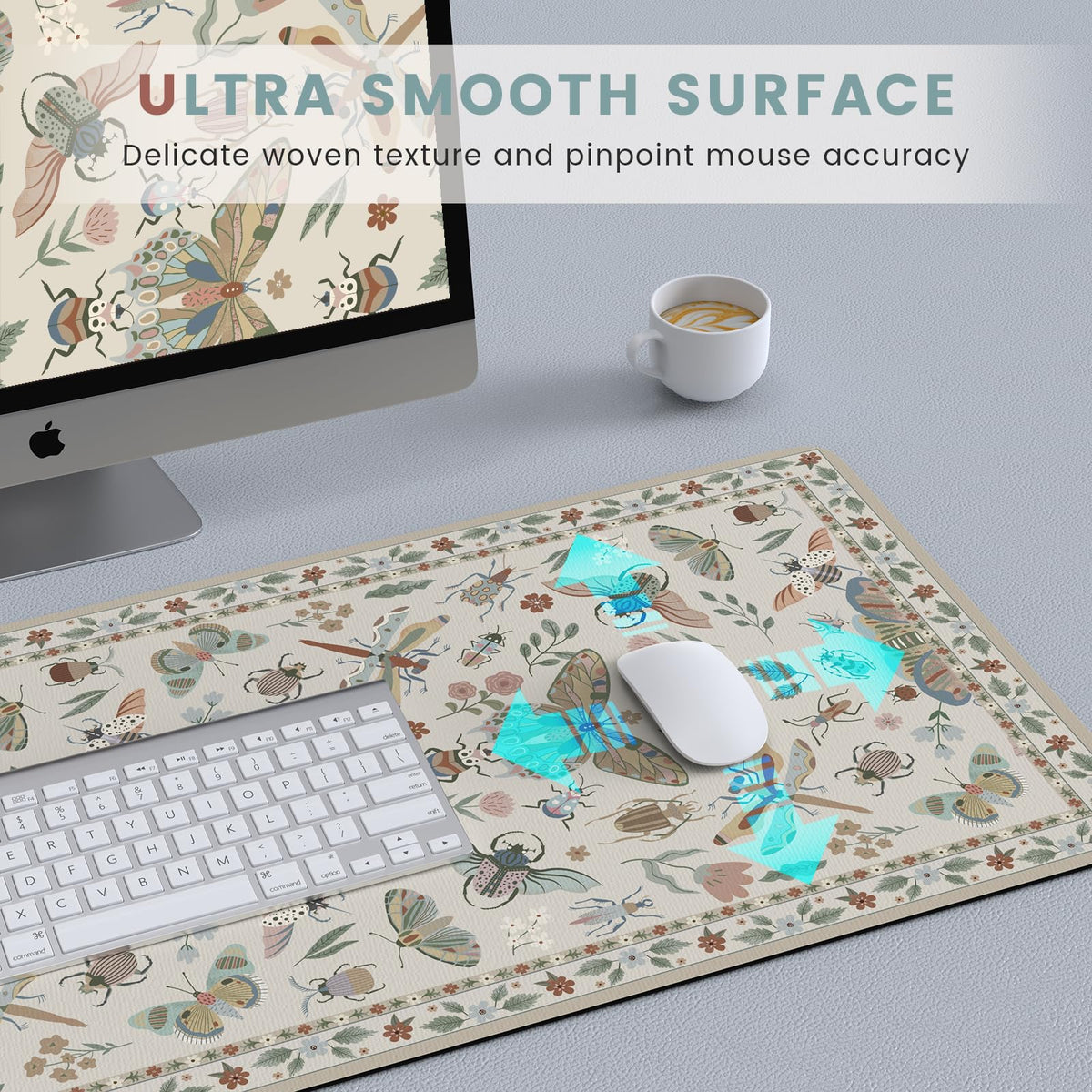 HAOCOO Large Floral Desk Pad, Non-Slip Desk Matt for Keyboard Mouse(Beige