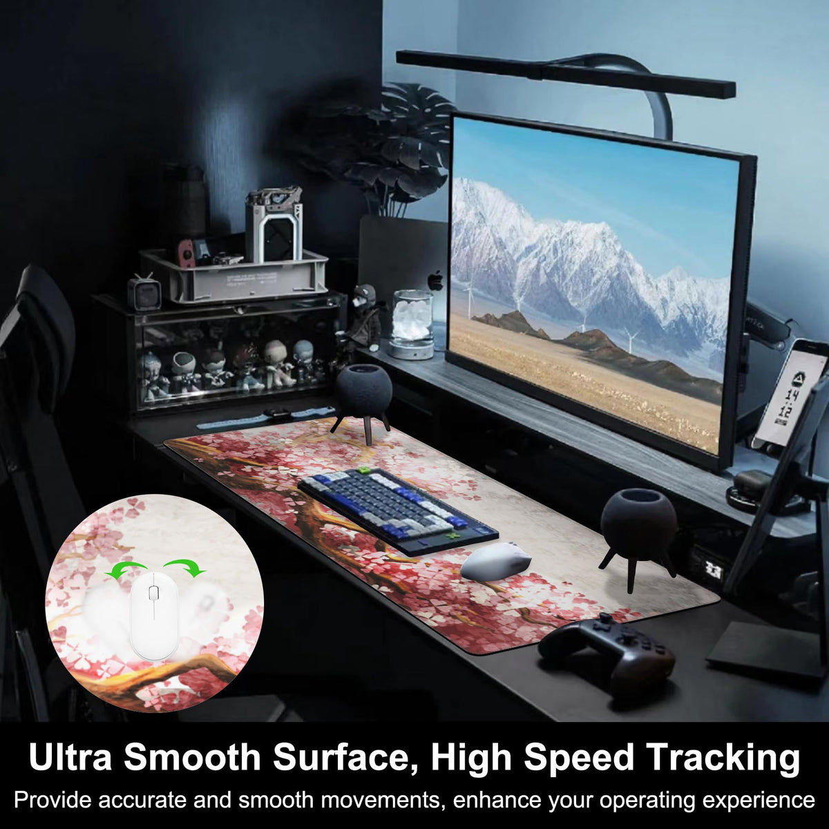 Mouse Pad, Large Blooming Sakura Desk Mat, Extended Non-Slip Gaming Keyboard Mousepad Desk Pad