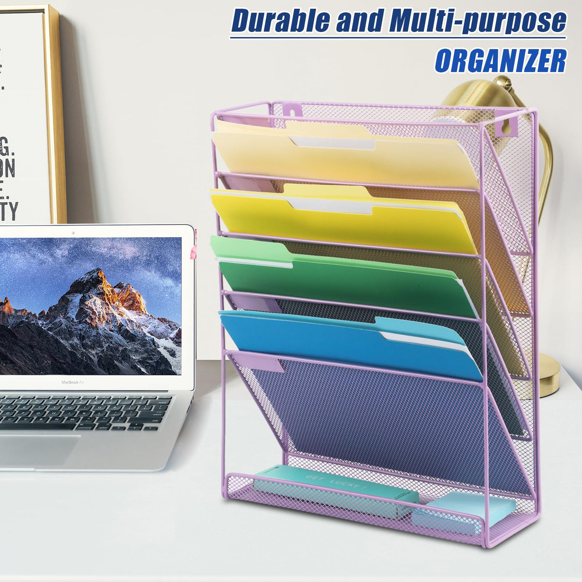 EASEPRES Desk File Organizer Mesh 6 Tier, Hanging Wall Mount Document Organization Stand, Desktop