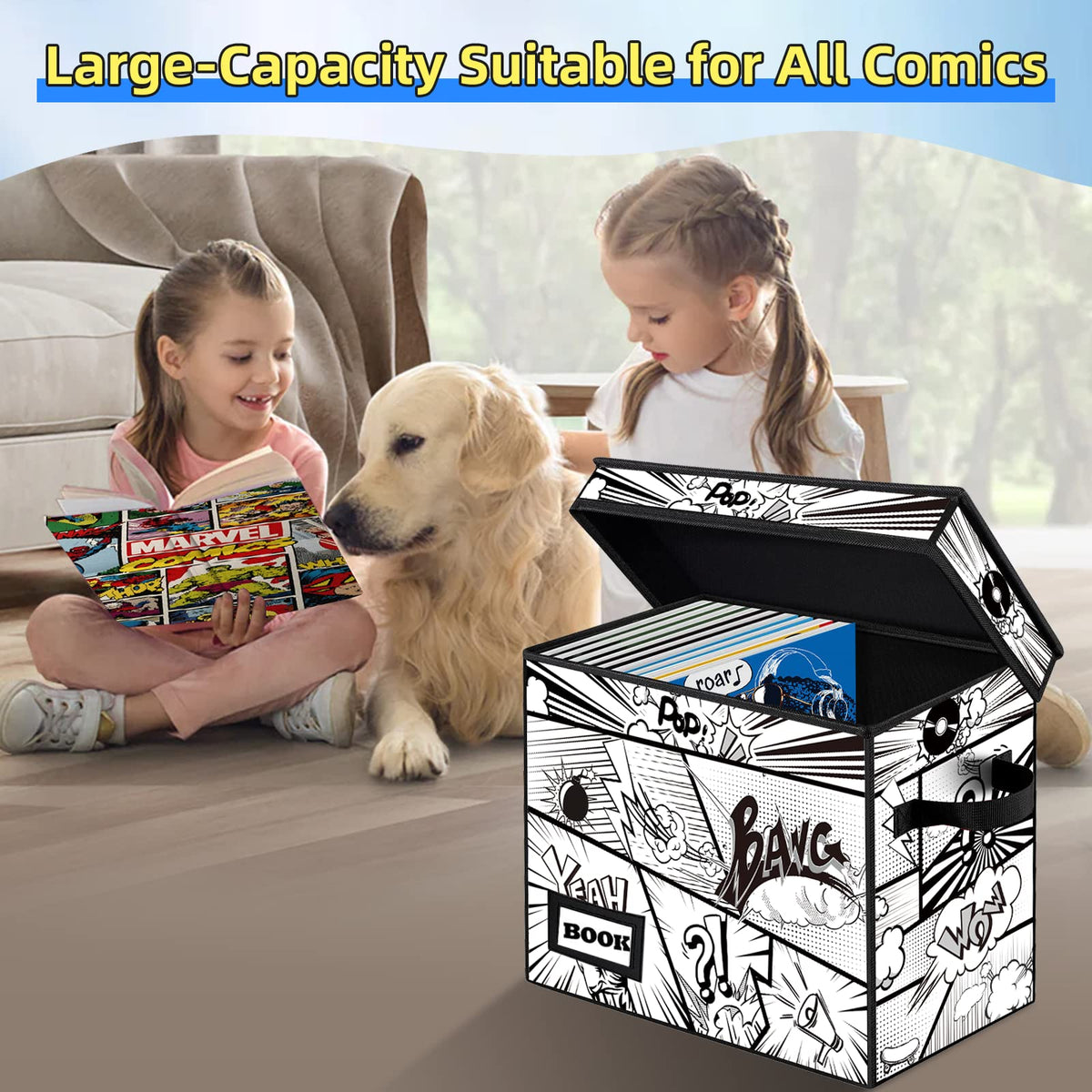 YNSZAS Comic Book Storage Box, 15.8" X 7.8" X 11.8", Heavy Duty Collapsible Holds 160-180 Comic