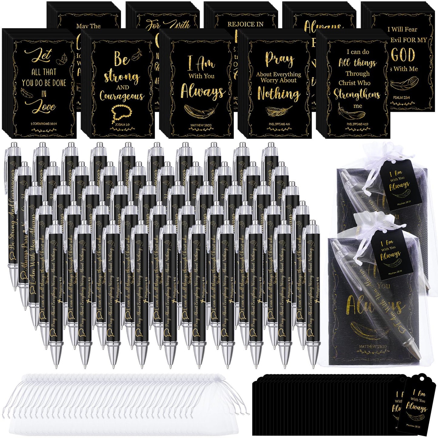 Qeeenar 200 Pcs Christian Gift Bulk Set Bible Verse, Black, Fresh