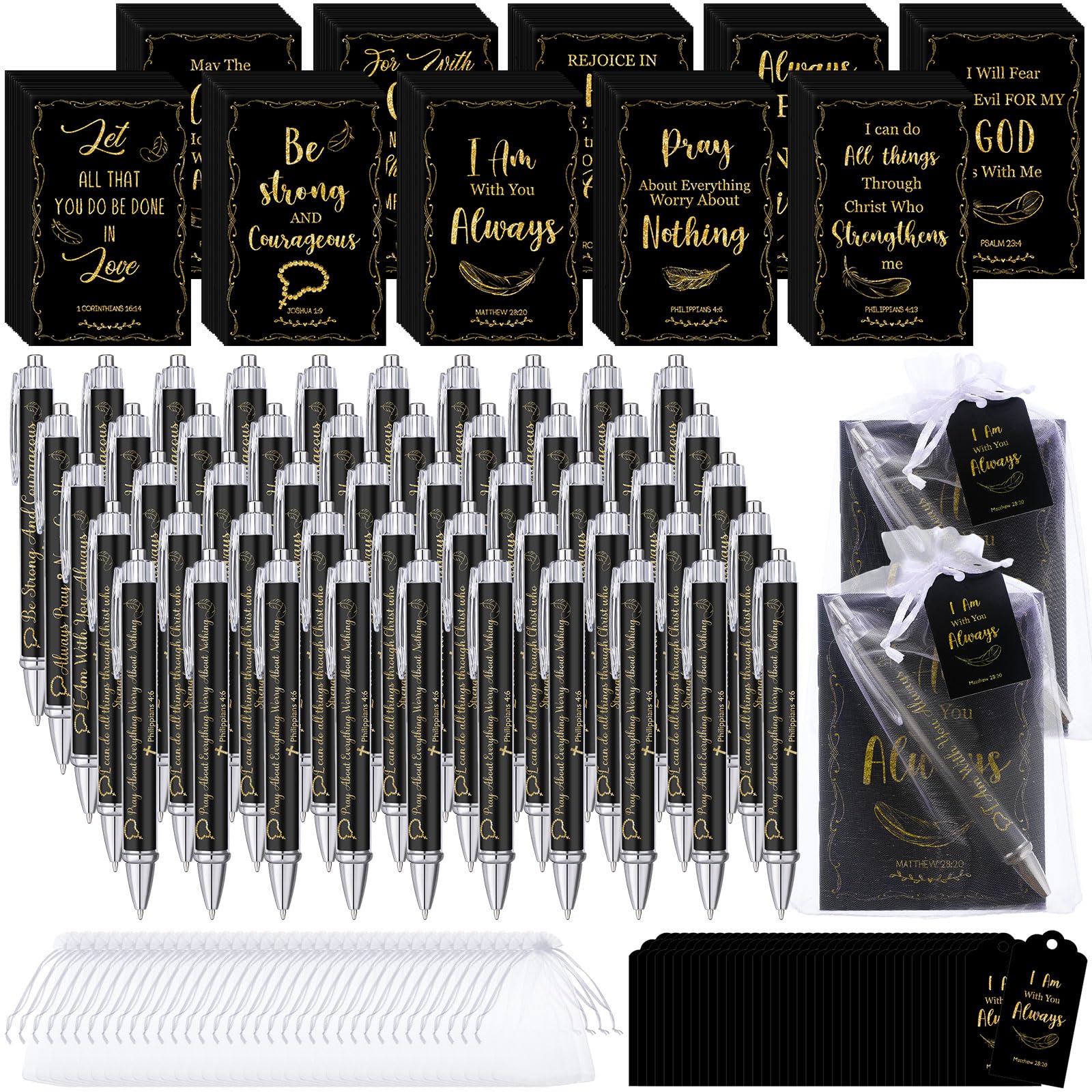 Qeeenar 200 Pcs Christian Gift Bulk Set Bible Verse, Black, Fresh