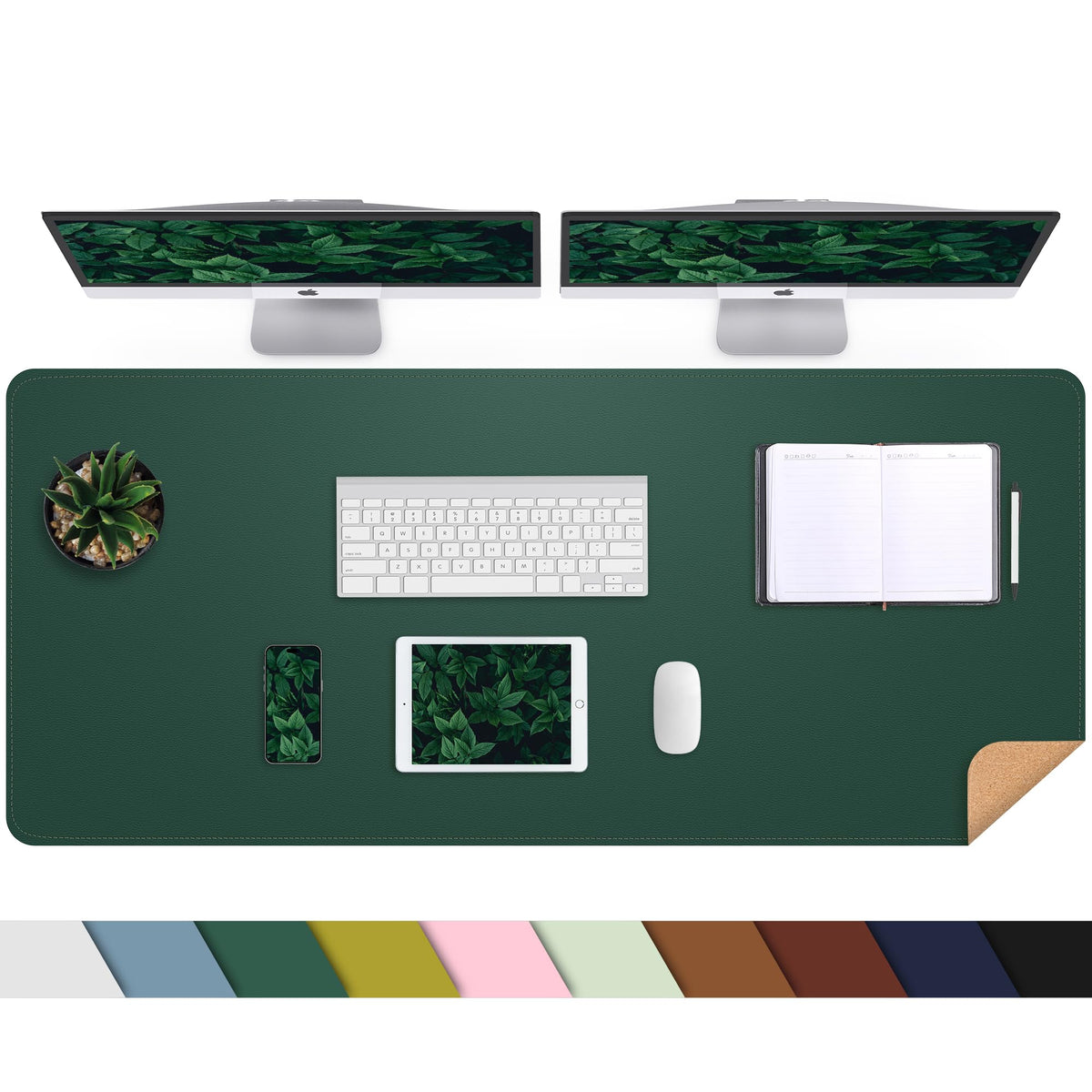 AFIING Leather Desk Pad Protector, Large Desk Mat with Natural Cork & PU Leather, Mouse Pad