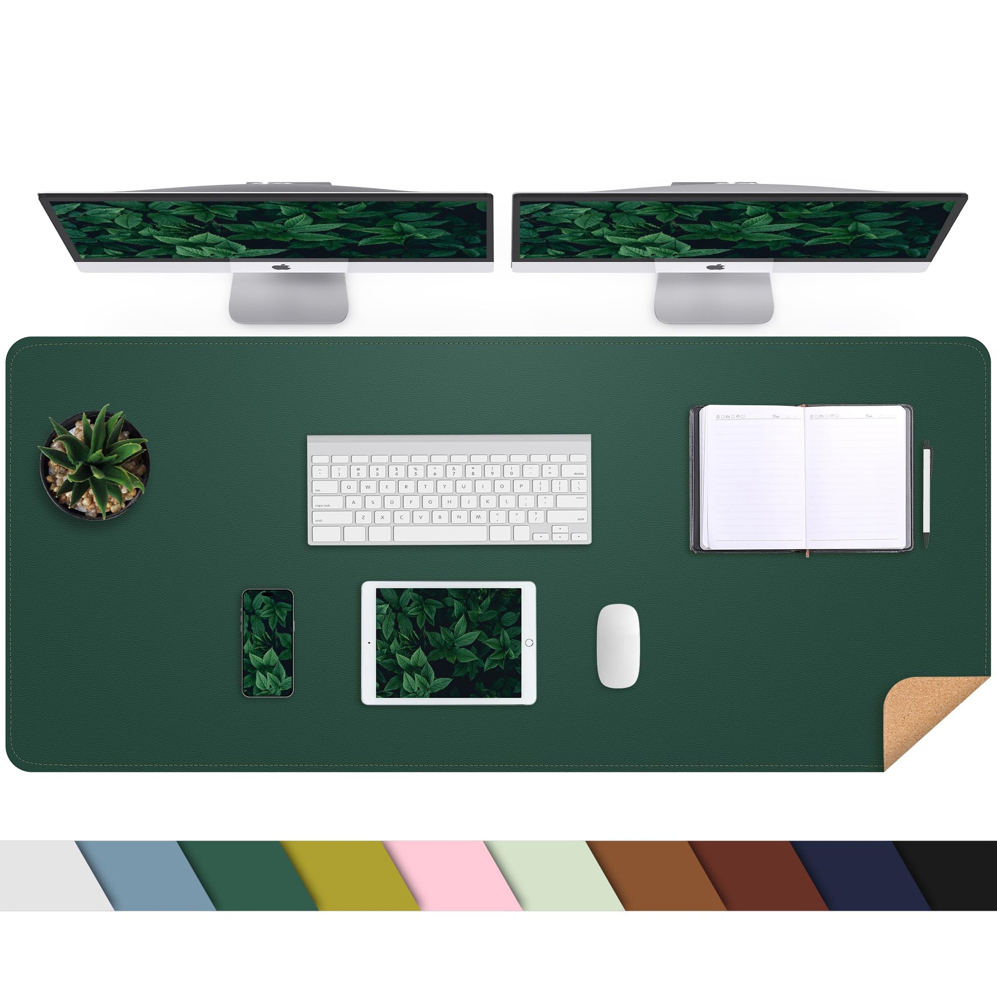 AFIING Leather Desk Pad Protector, Large Desk Mat with Natural Cork & PU Leather, Mouse Pad