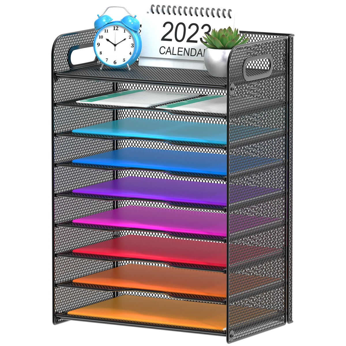 Samstar 9 Tier Desk Organizer, Mesh Paper Letter Tray File Rack Shelves Paper Sorter Storage with